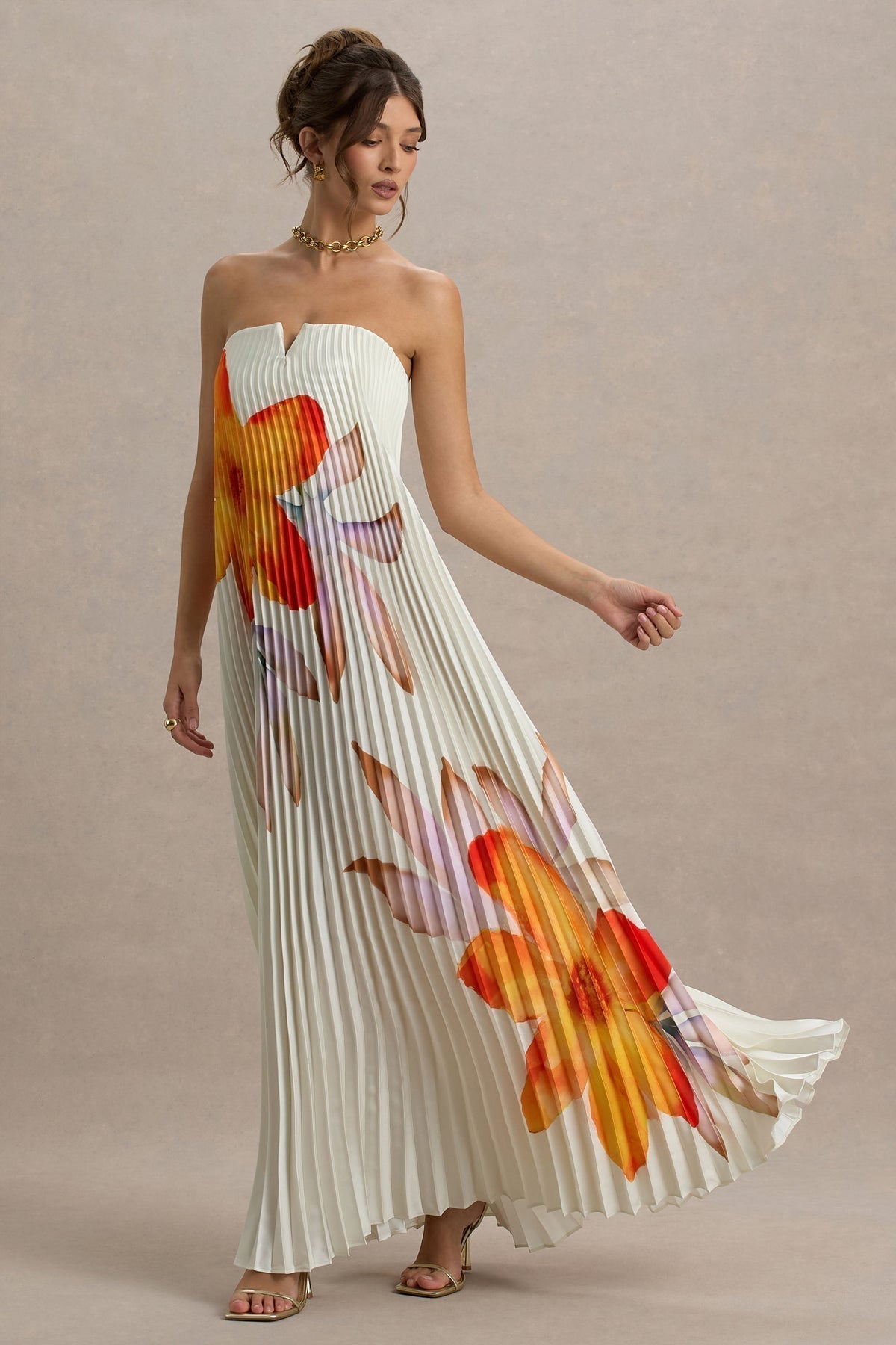 Floral Pleated Sleeveless Maxi Dress