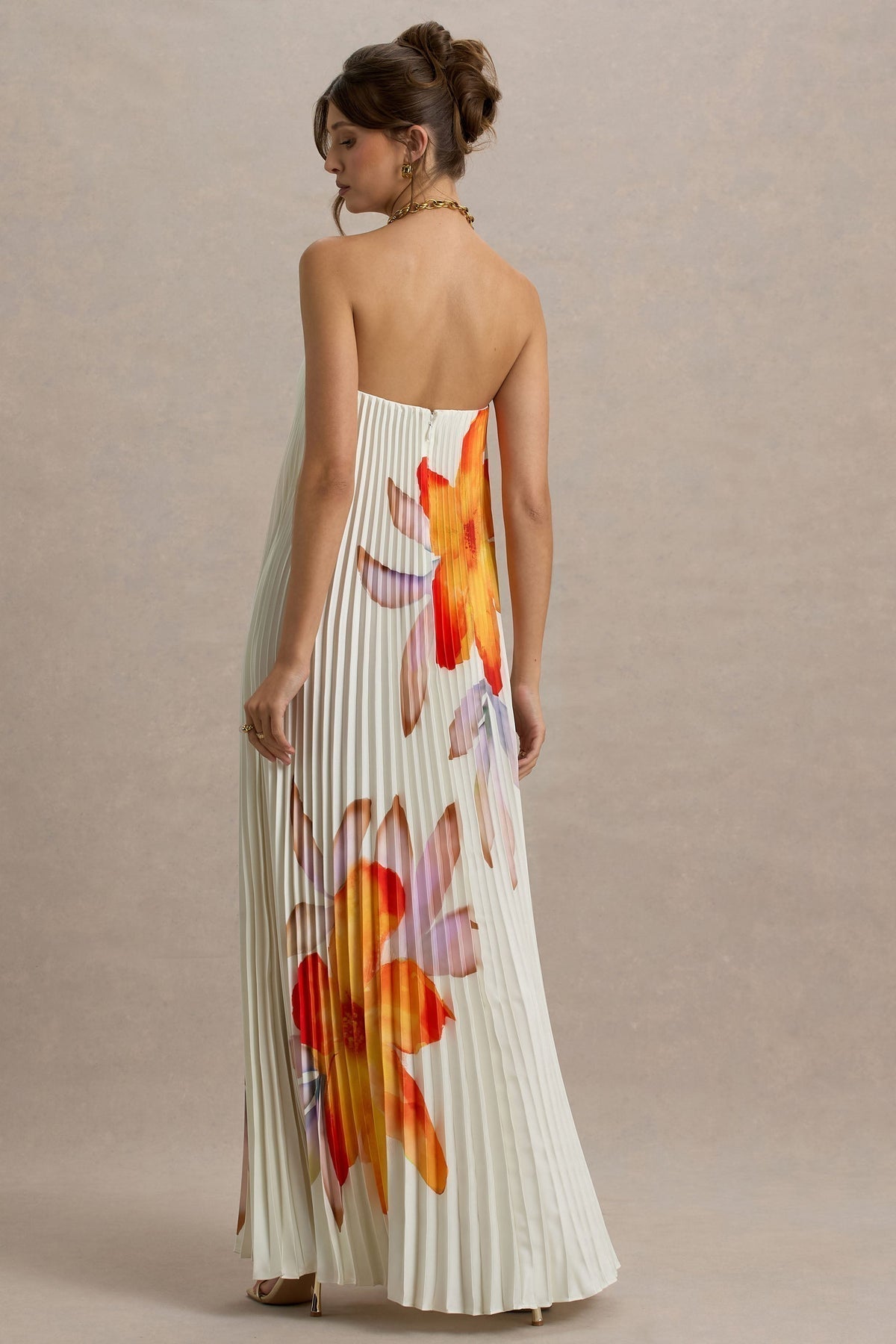 Floral Pleated Sleeveless Maxi Dress