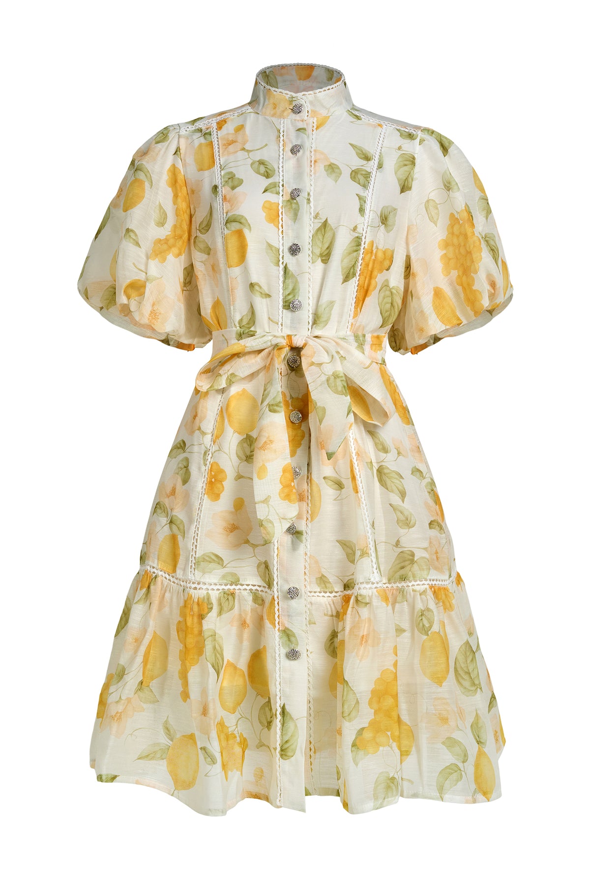 Fruit Print Lace Single Breasted Mini Dress