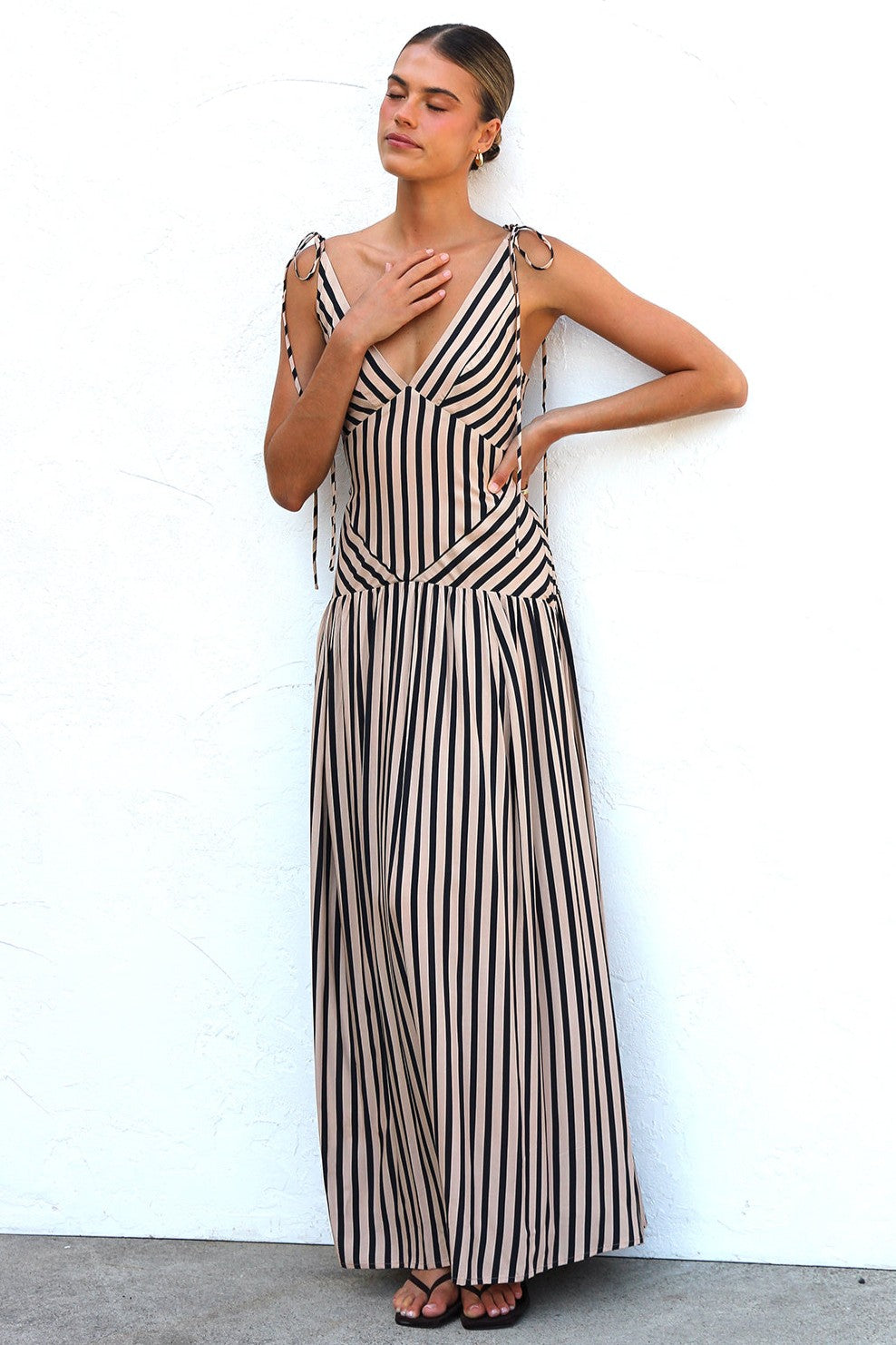 Stripe Lace-Up Midi Dress