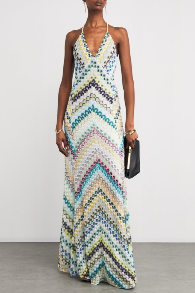 Crochet Stripe Backless Maxi Dress