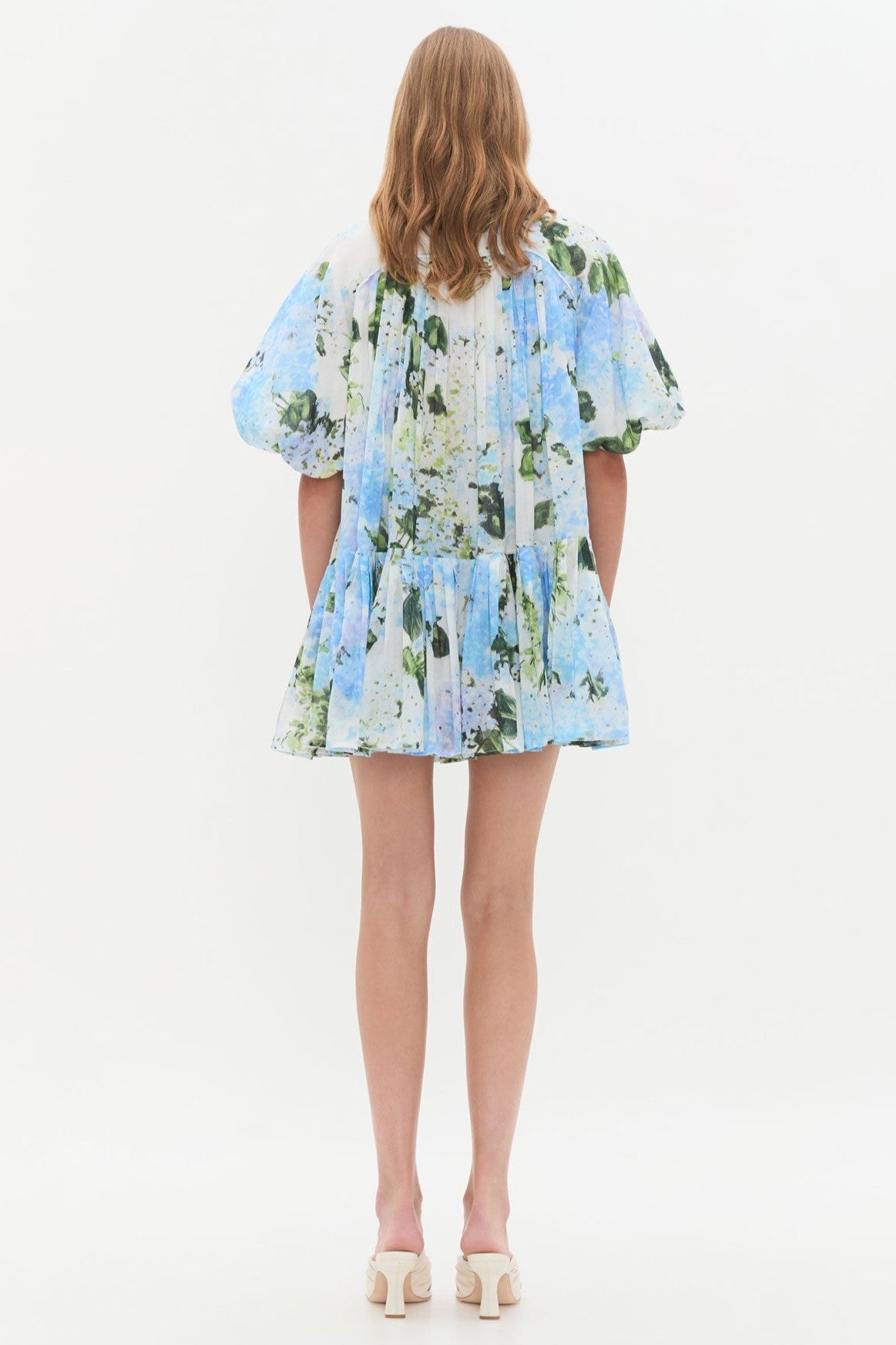 Floral Raglan Sleeve Pleated Mini Dress