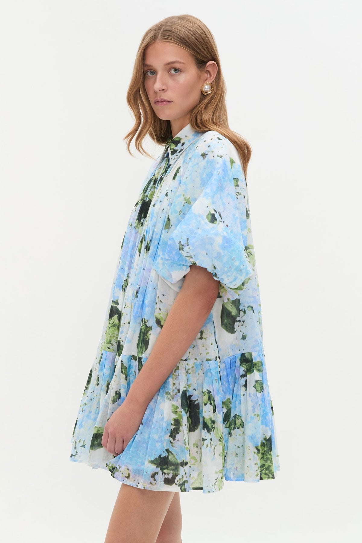 Floral Raglan Sleeve Pleated Mini Dress