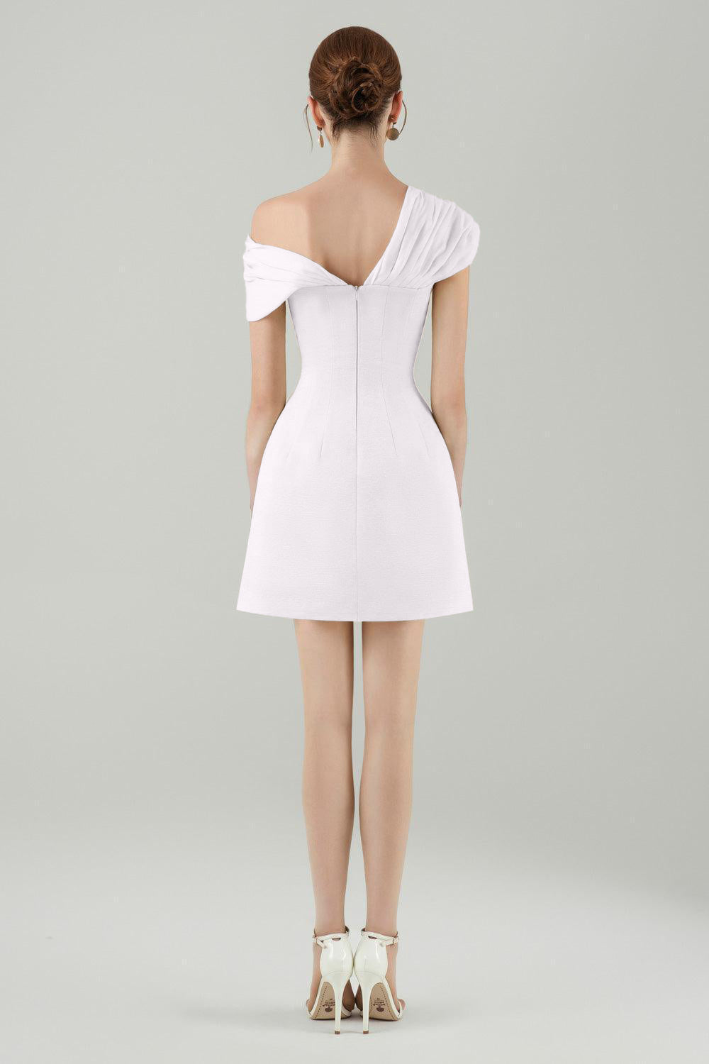 Solid Single Breasted Off-Shoulder Mini Dress
