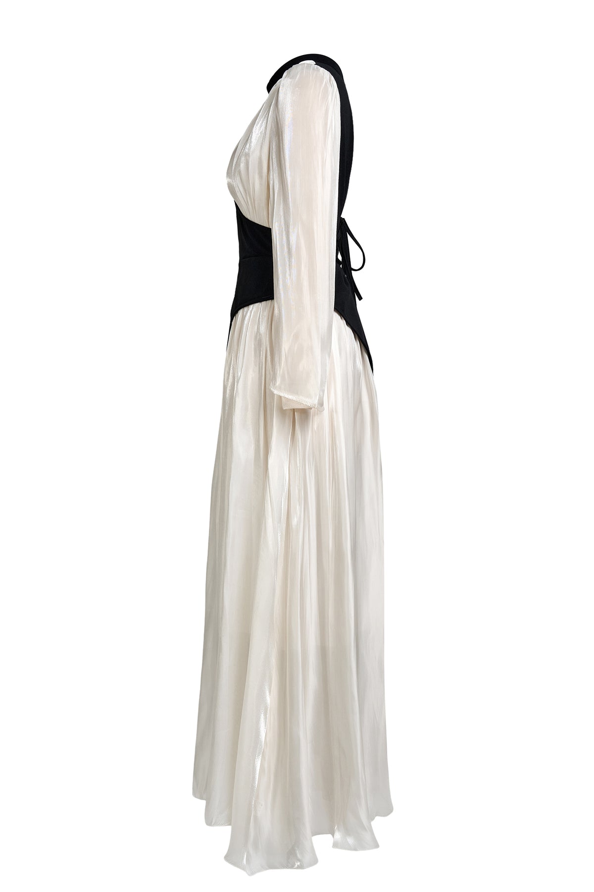 Contrast Color Satin Splicing Jersey Maxi Dress