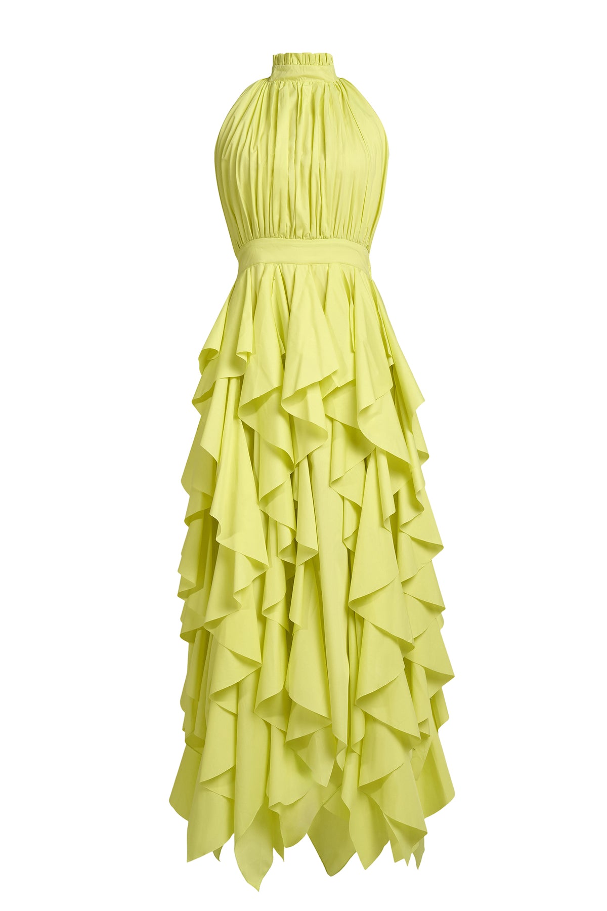 Solid Halter Neck Ruffle Midi Dress