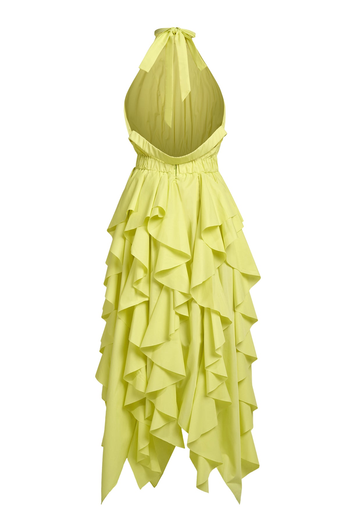 Solid Halter Neck Ruffle Midi Dress