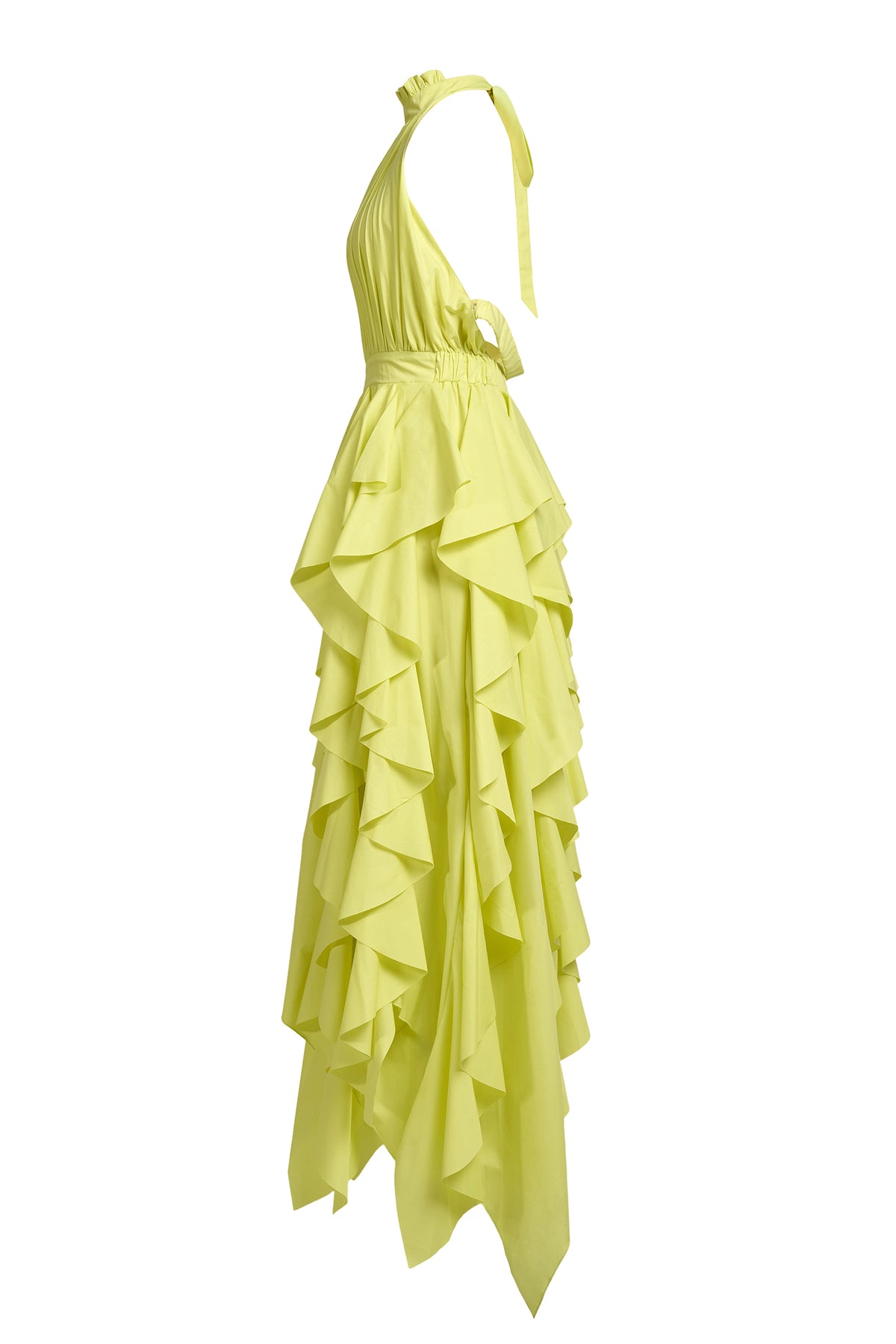 Solid Halter Neck Ruffle Midi Dress