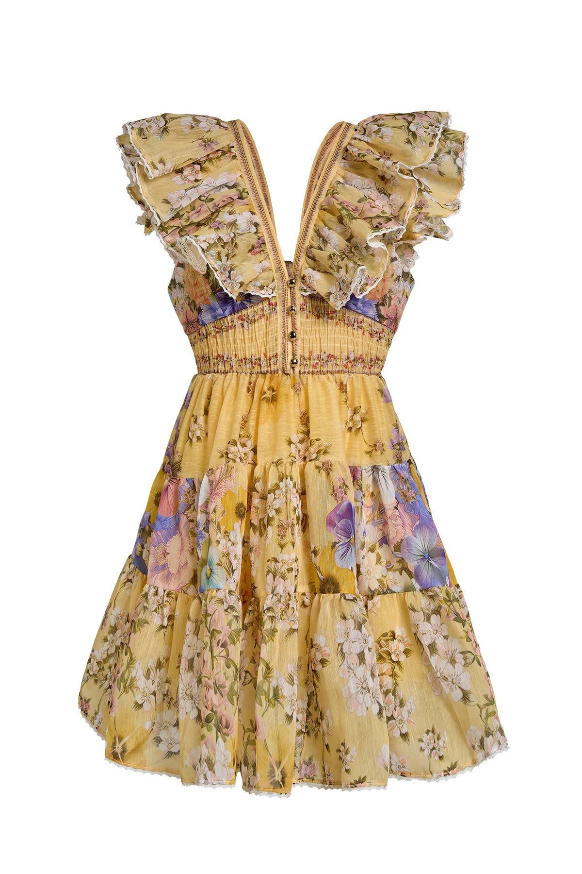 Floral Lace Smocking Mini Dress