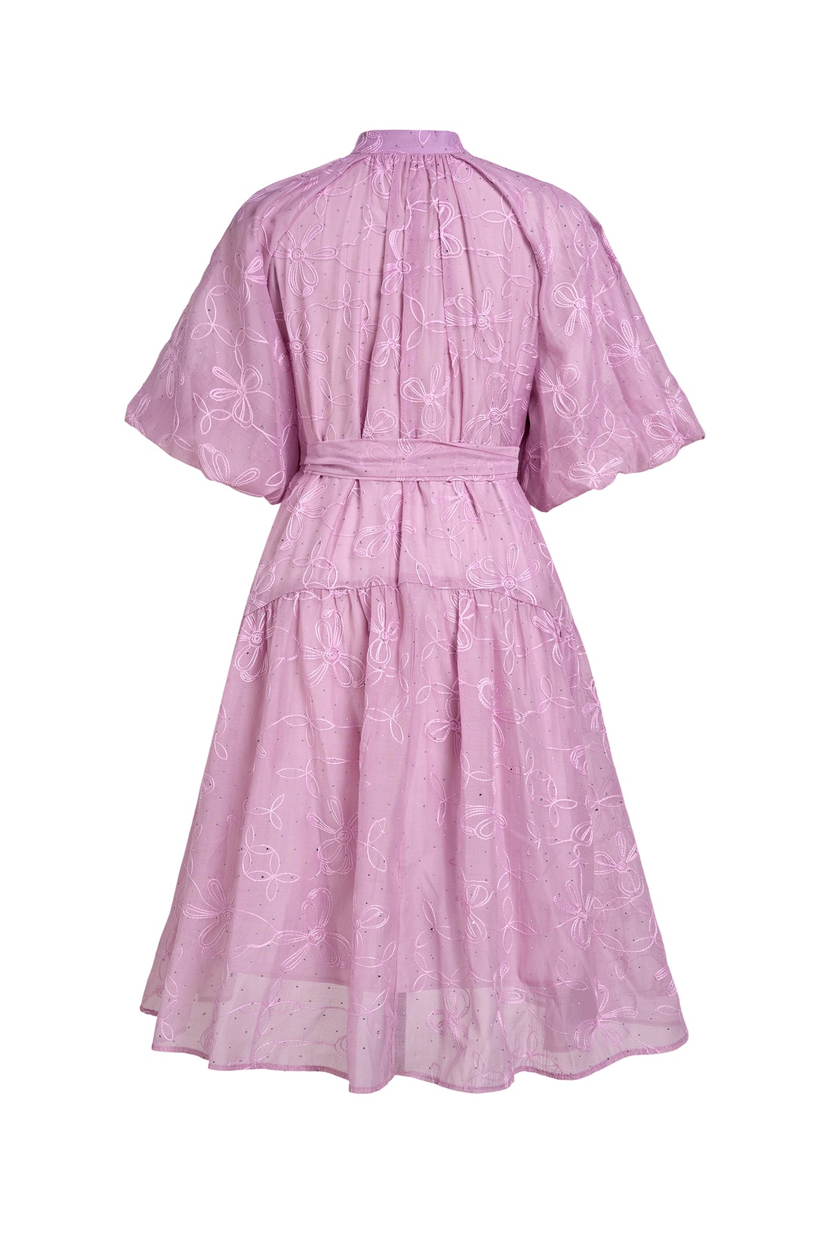 Embroidered Rhinestone Puff Sleeve Mini Dress