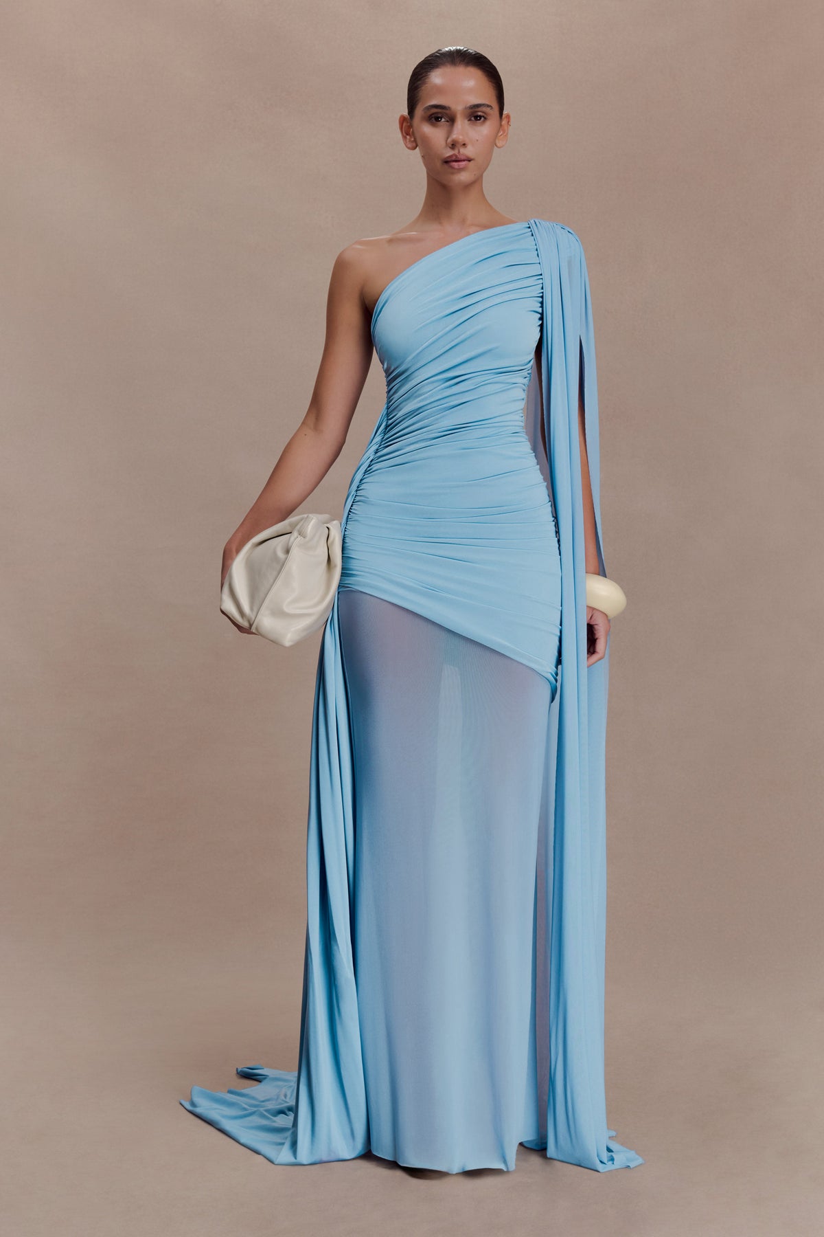 Mesh Splicing Jersey Cape Sleeve Maxi Dress