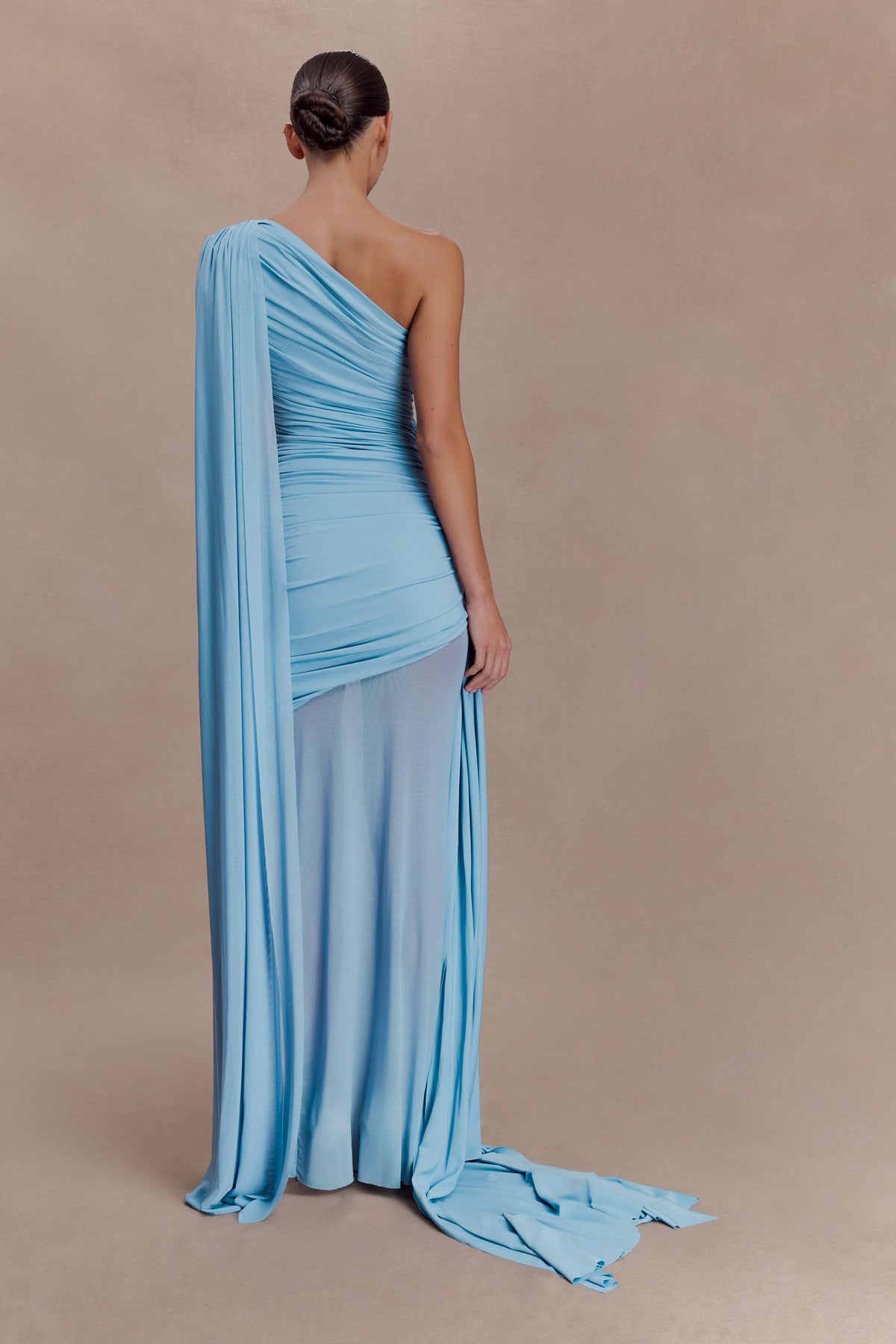 Mesh Splicing Jersey Cape Sleeve Maxi Dress
