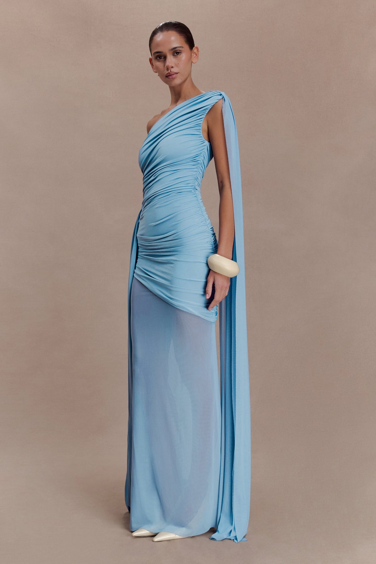 Mesh Splicing Jersey Cape Sleeve Maxi Dress