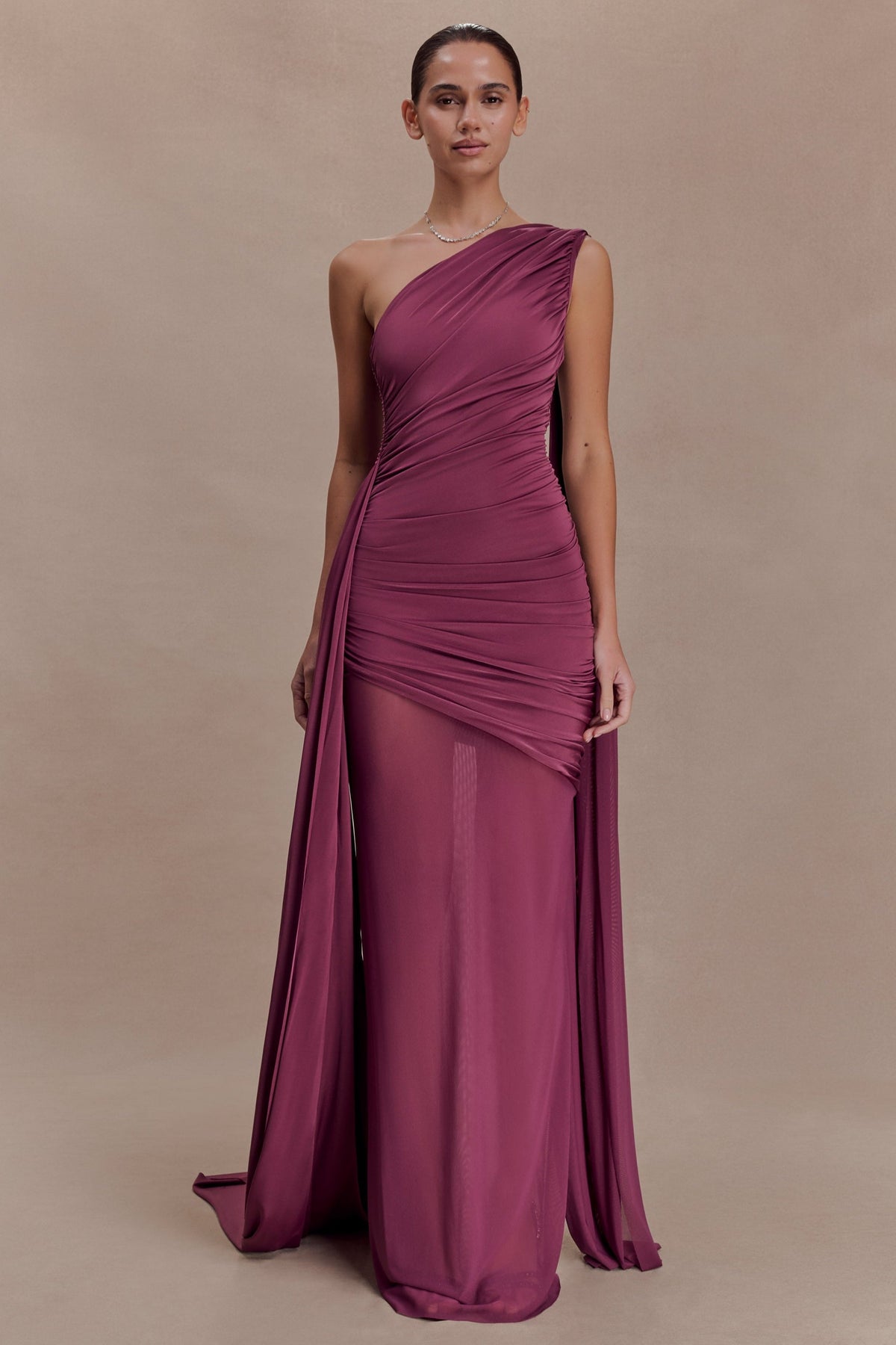 Mesh Splicing Jersey Cape Sleeve Maxi Dress