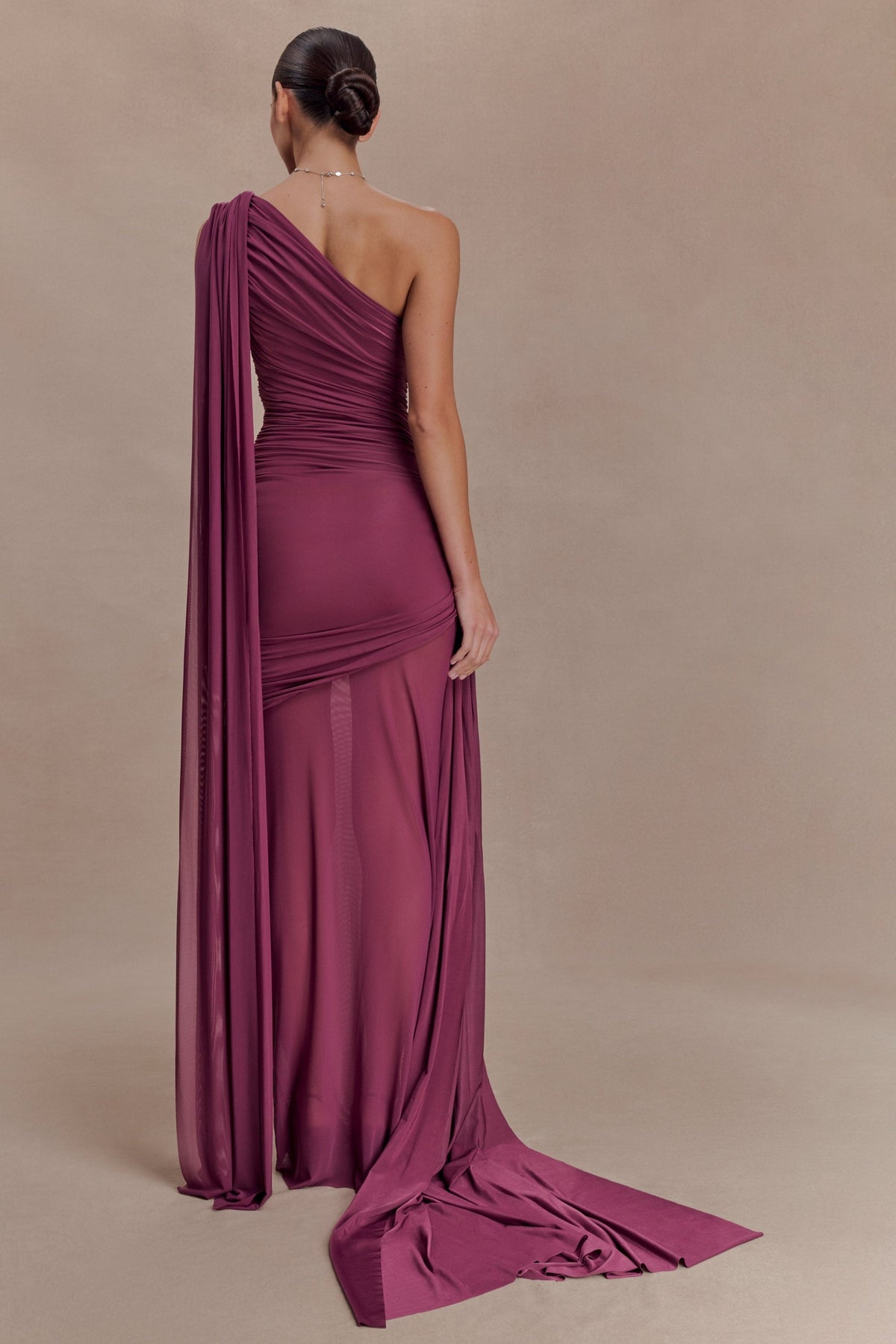 Mesh Splicing Jersey Cape Sleeve Maxi Dress