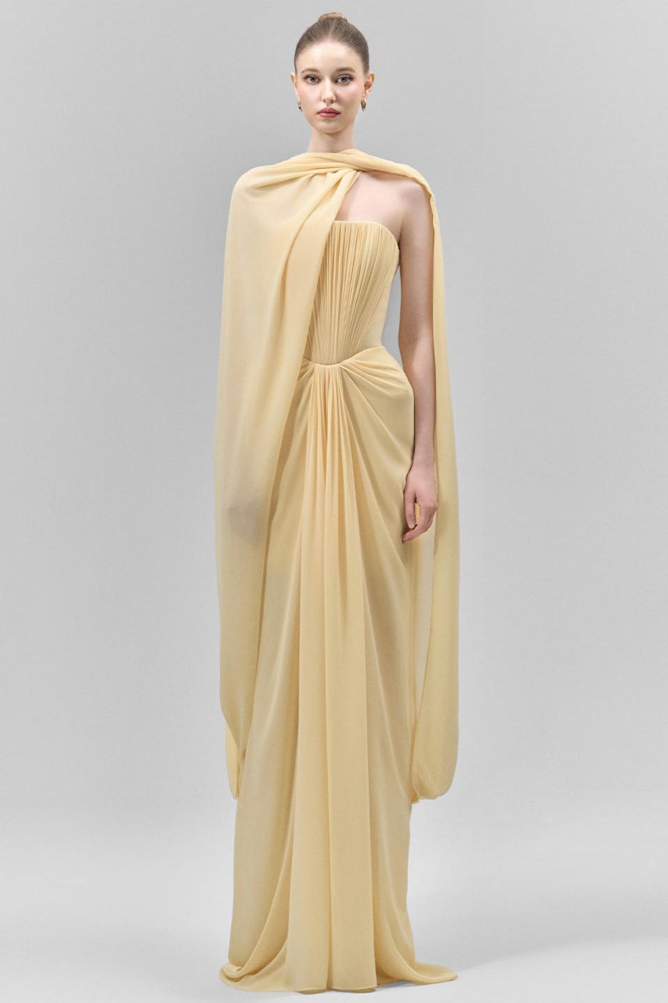 Chiffon Off-Shoulder Ruched Maxi Dress