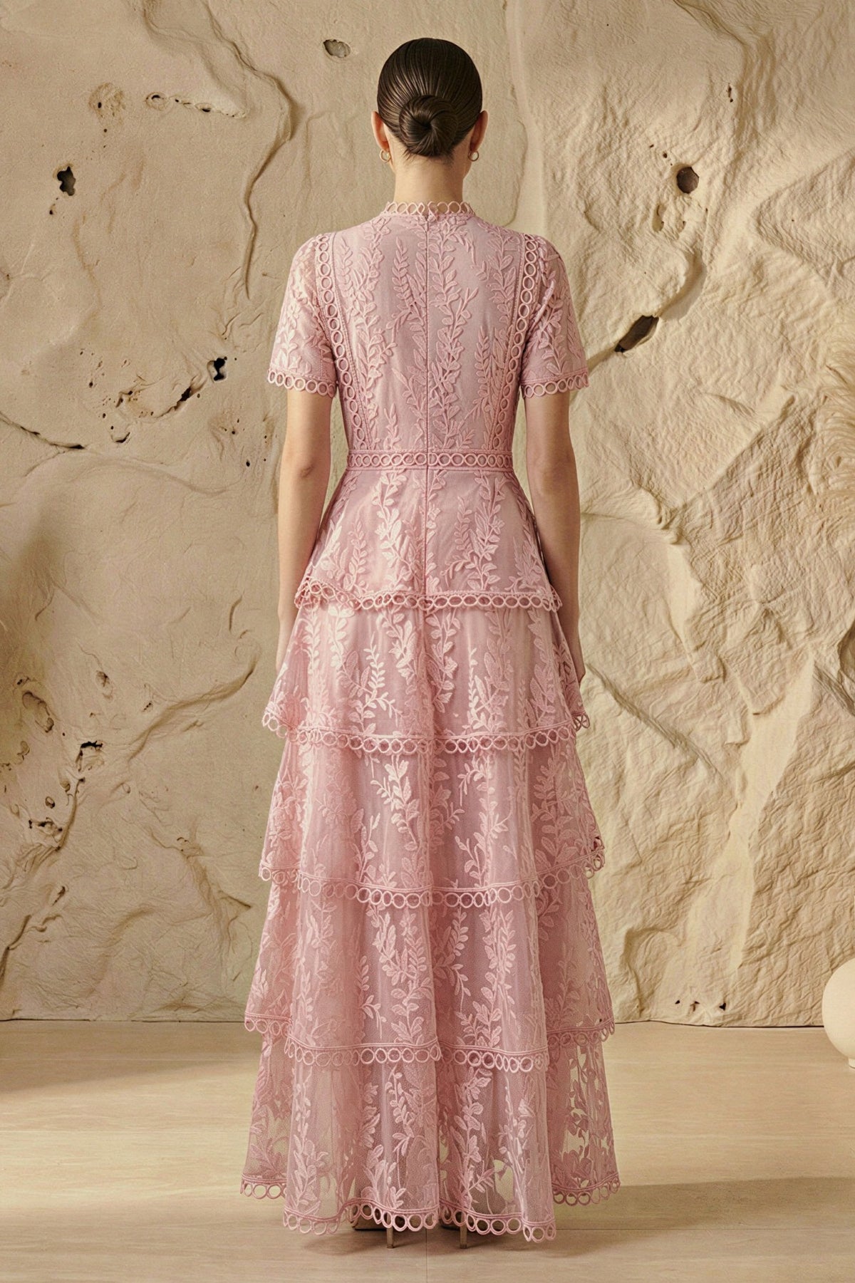 Embroidered Lace Ruffle Maxi Dress