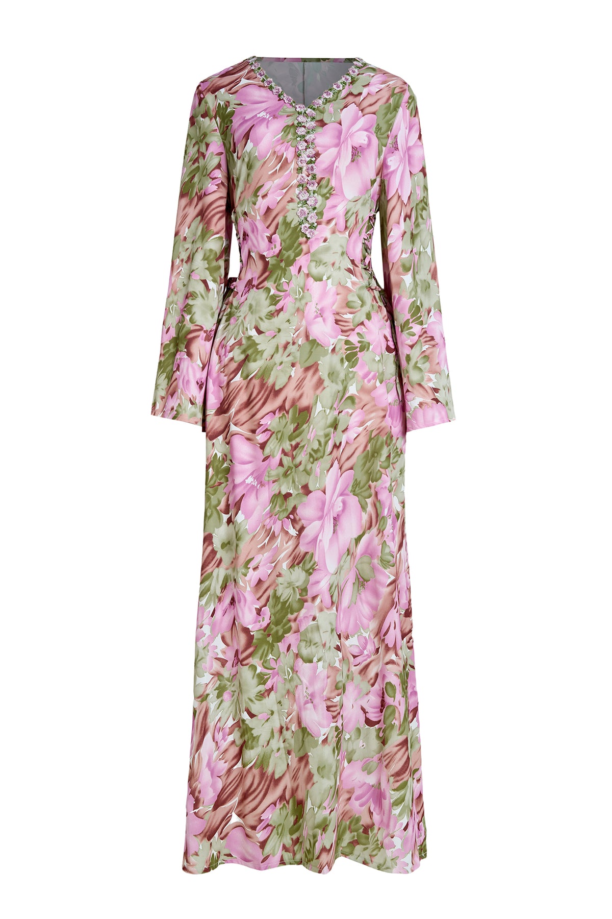 Floral Embroidered Bell Sleeve Midi Dress