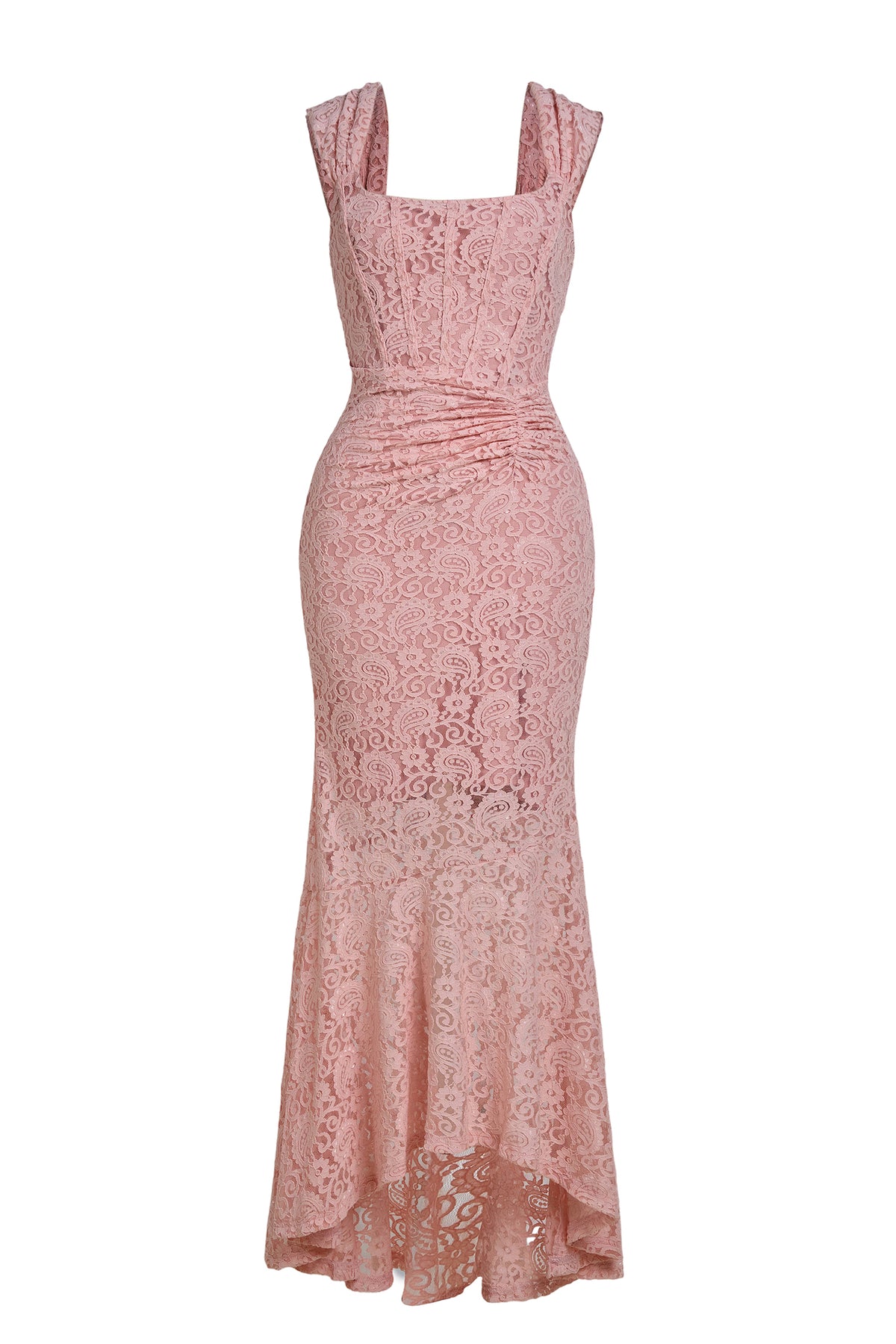 Solid Lace Gathering Midi Dress