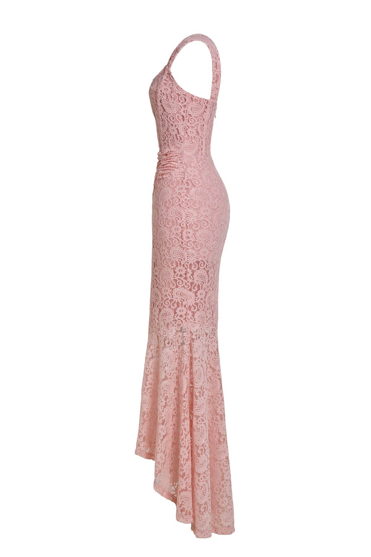 Solid Lace Gathering Midi Dress