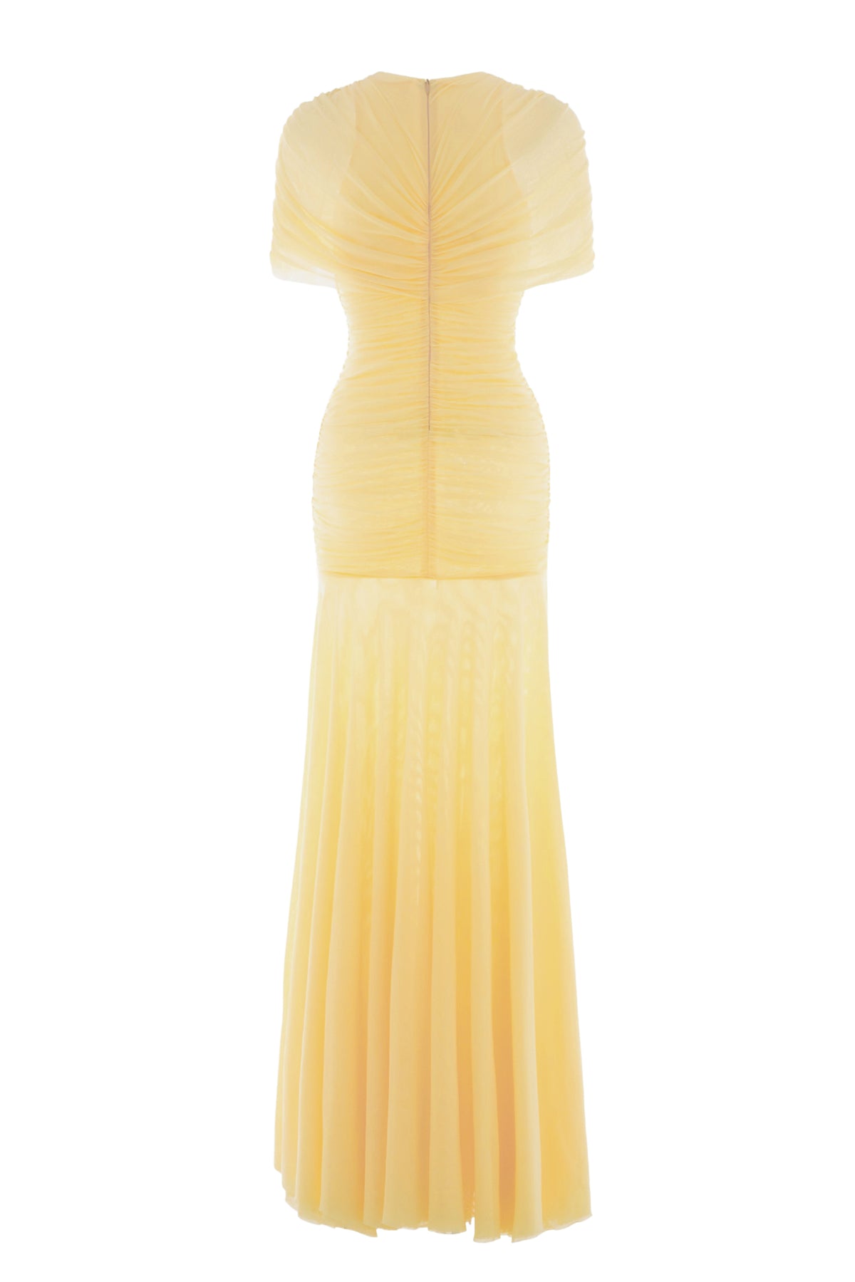 Gathering Solid Cape Sleeve Maxi Dress