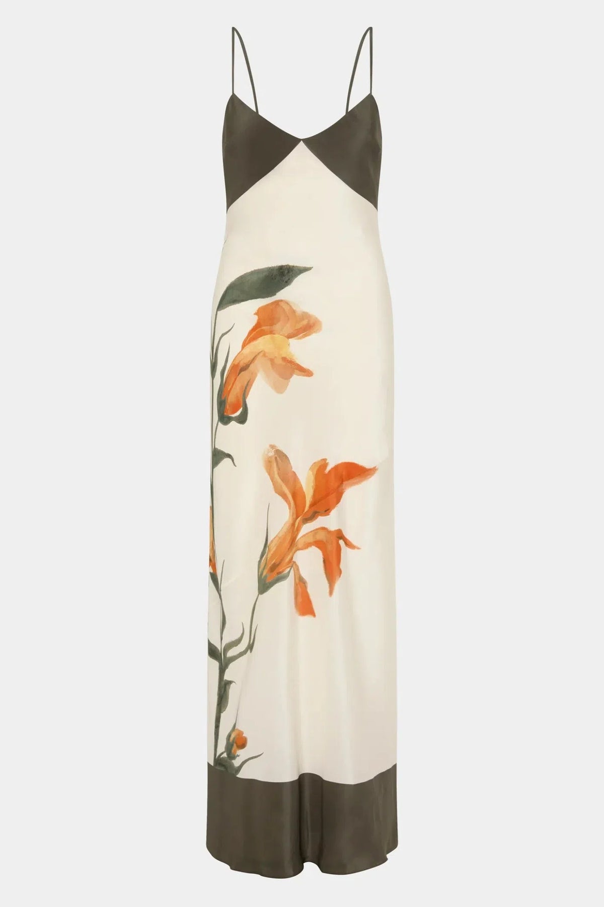Floral Contrast Color Slip Midi Dress