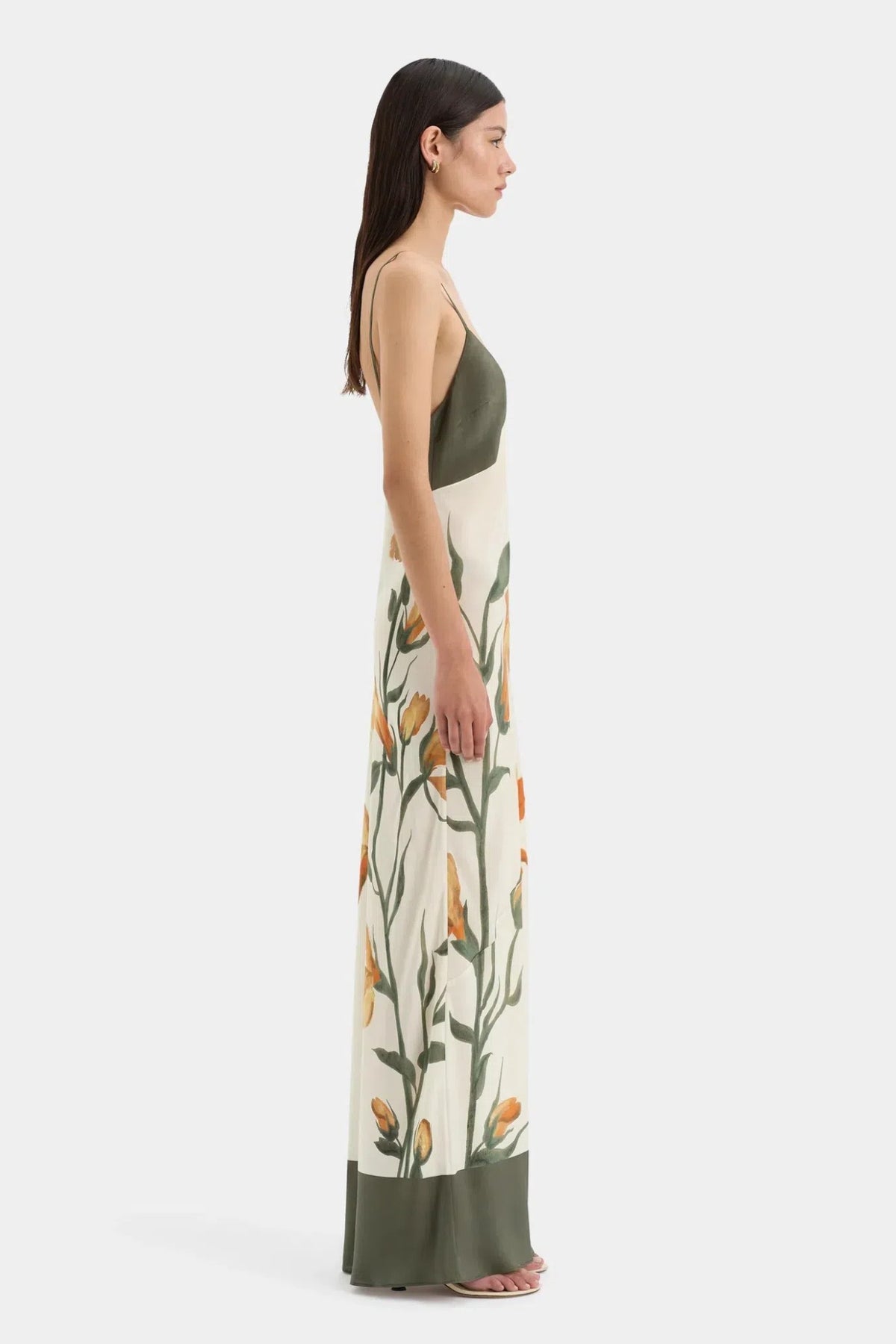 Floral Contrast Color Slip Midi Dress
