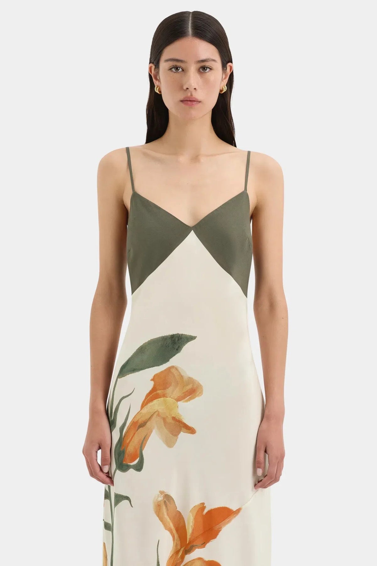 Floral Contrast Color Slip Midi Dress