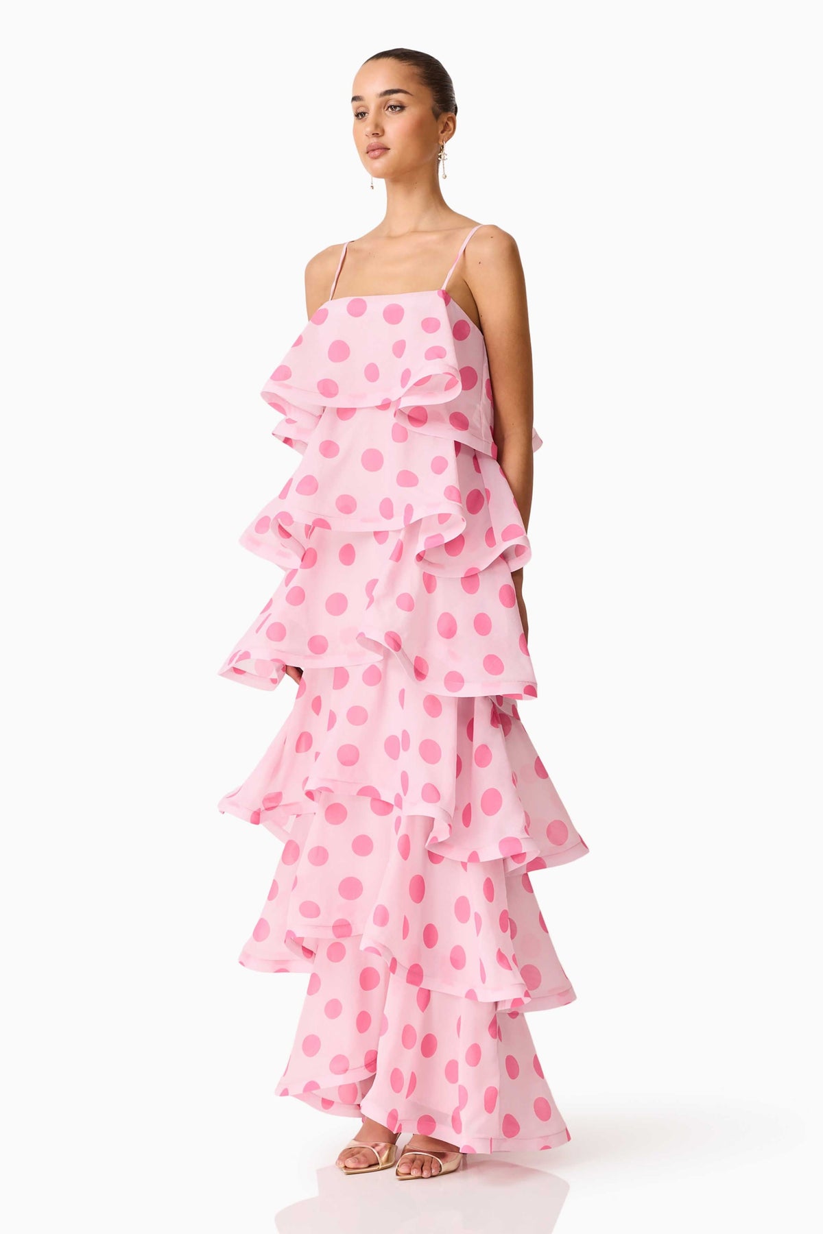 Polka Dot Ruffle Slip Midi Dress