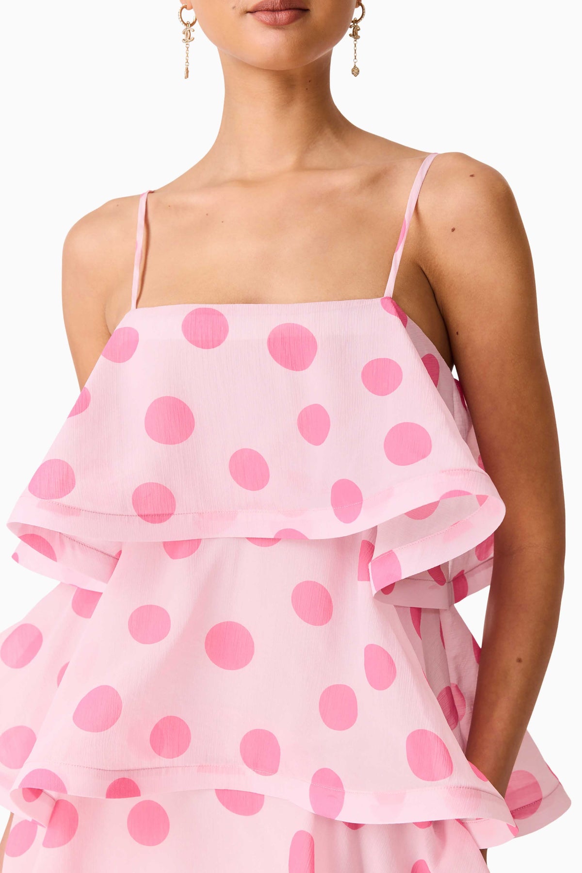 Polka Dot Ruffle Slip Midi Dress