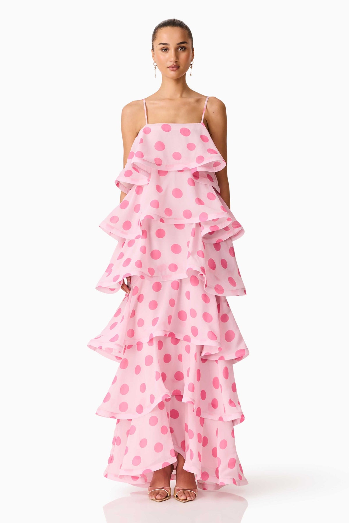 Polka Dot Ruffle Slip Midi Dress