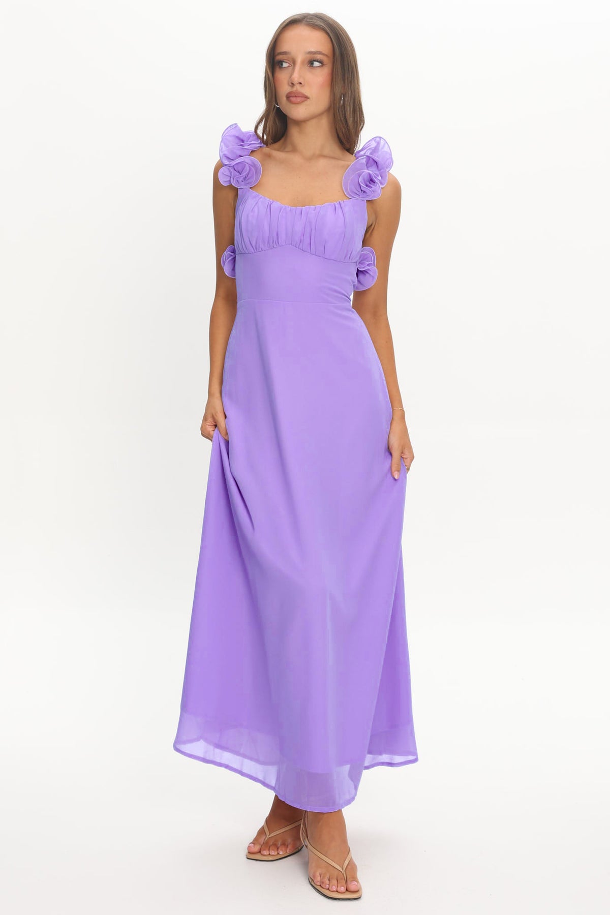 Drawstring Gathering A-Line Midi Dress