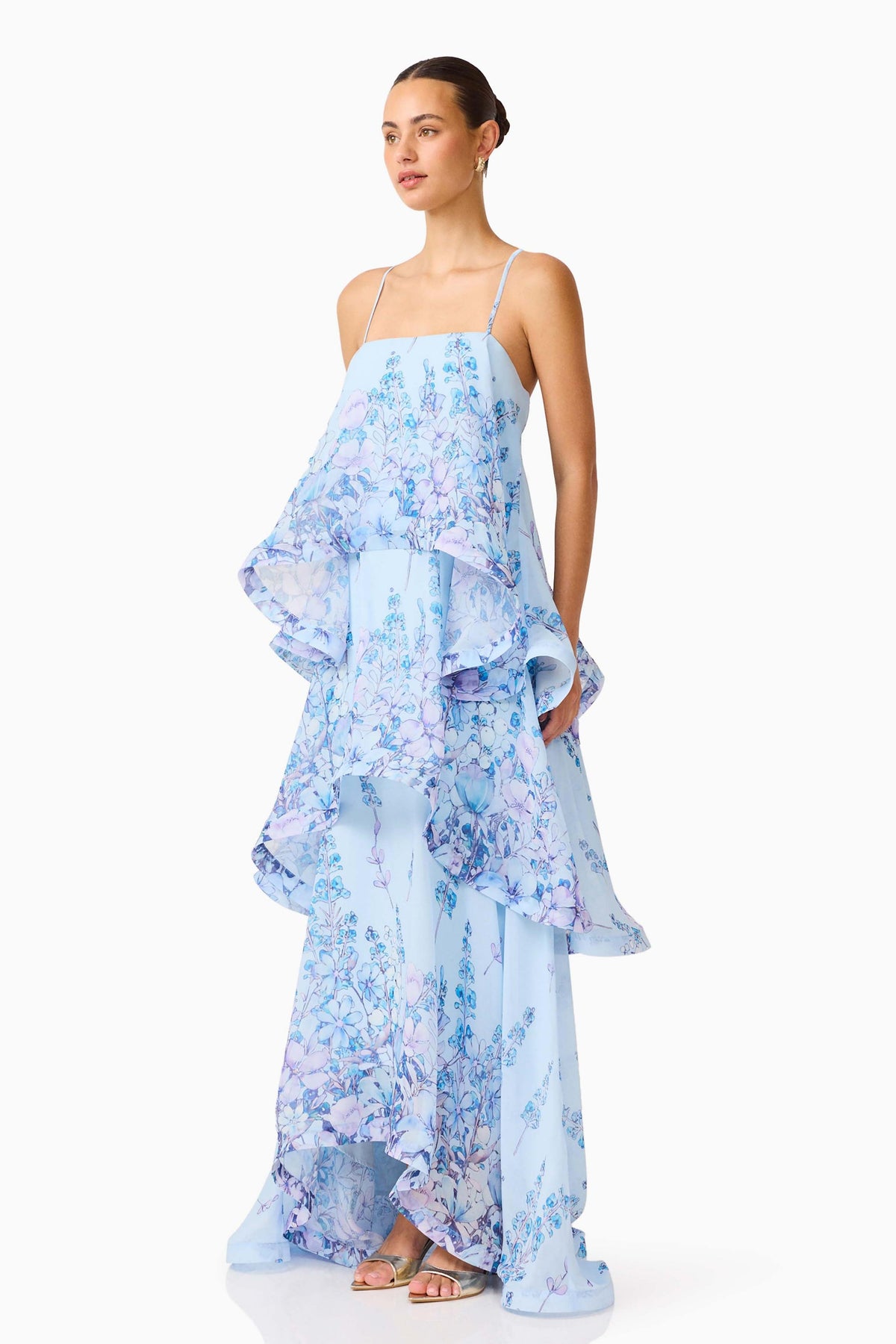 Floral Ruffle Slip Midi Dress