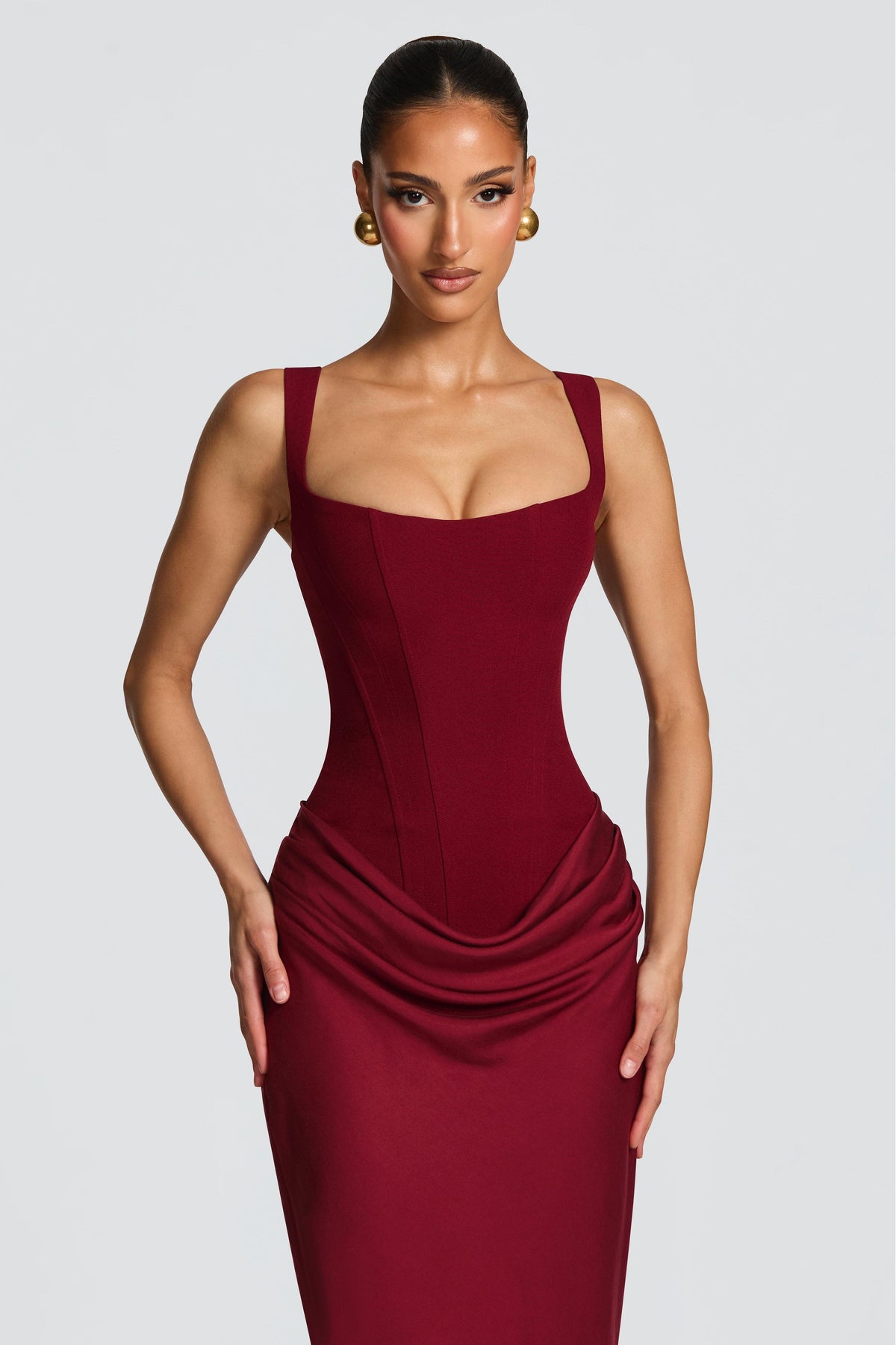 Satin Splicing Ruched Maxi Dress