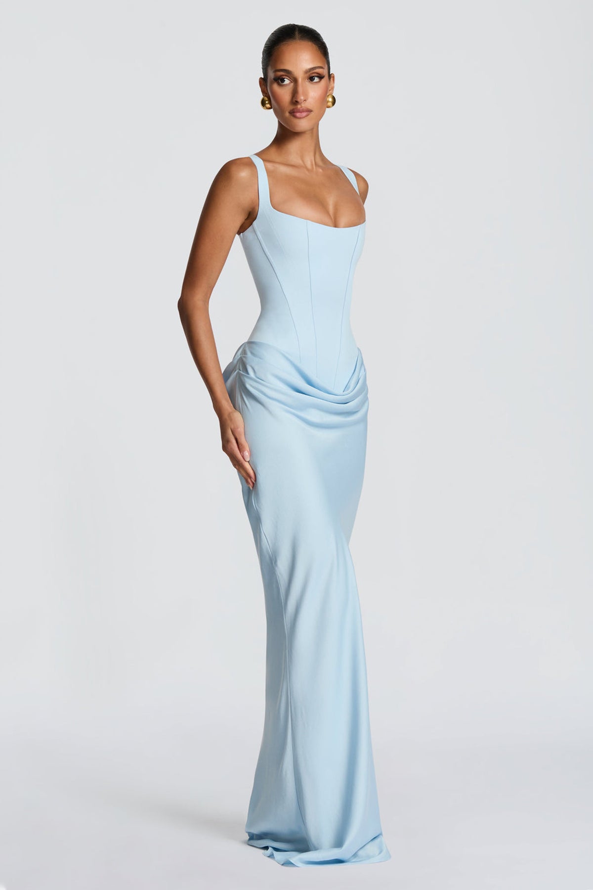 Satin Splicing Ruched Maxi Dress