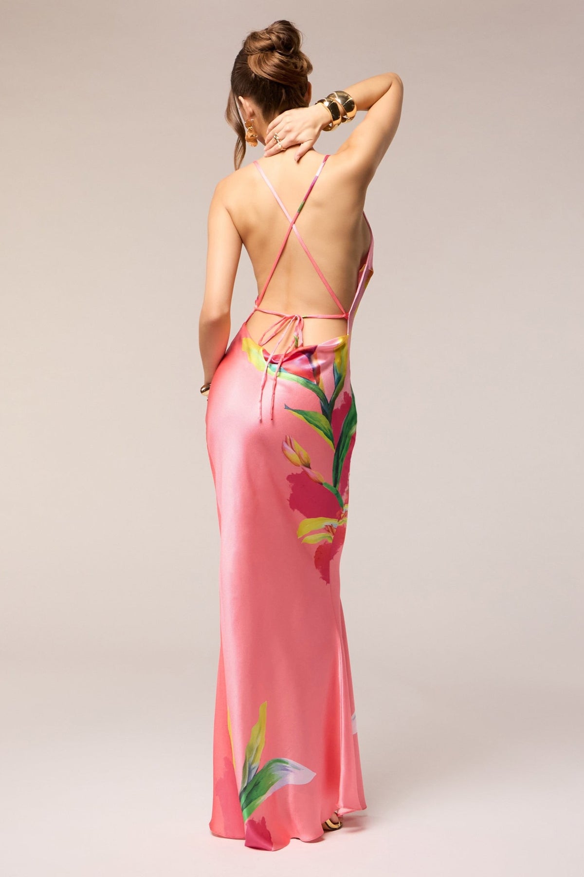 Floral Swing Collar Backless Maxi Dress