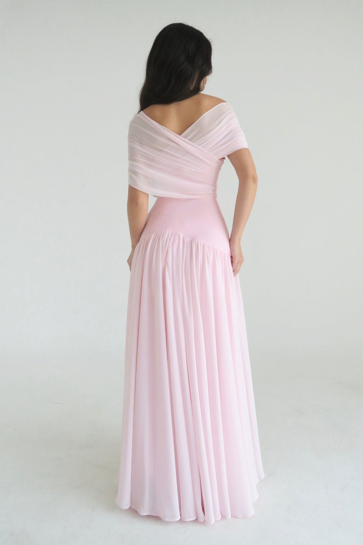 Gathering Solid Off Shoulder Maxi Dress