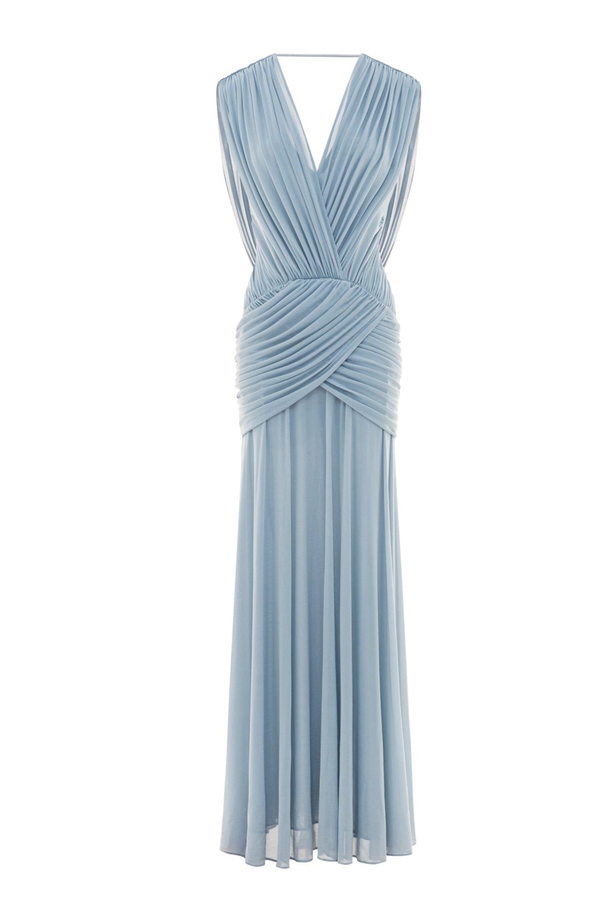 Gathering V-Neck Backless Maxi Dress