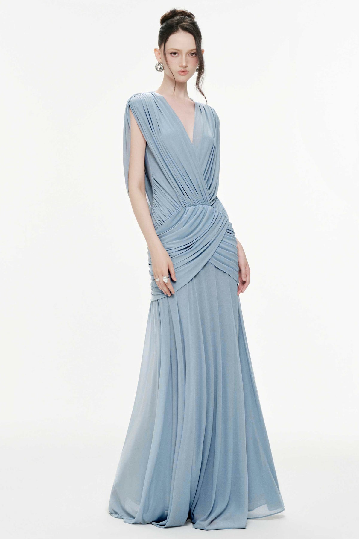 Gathering V-Neck Backless Maxi Dress