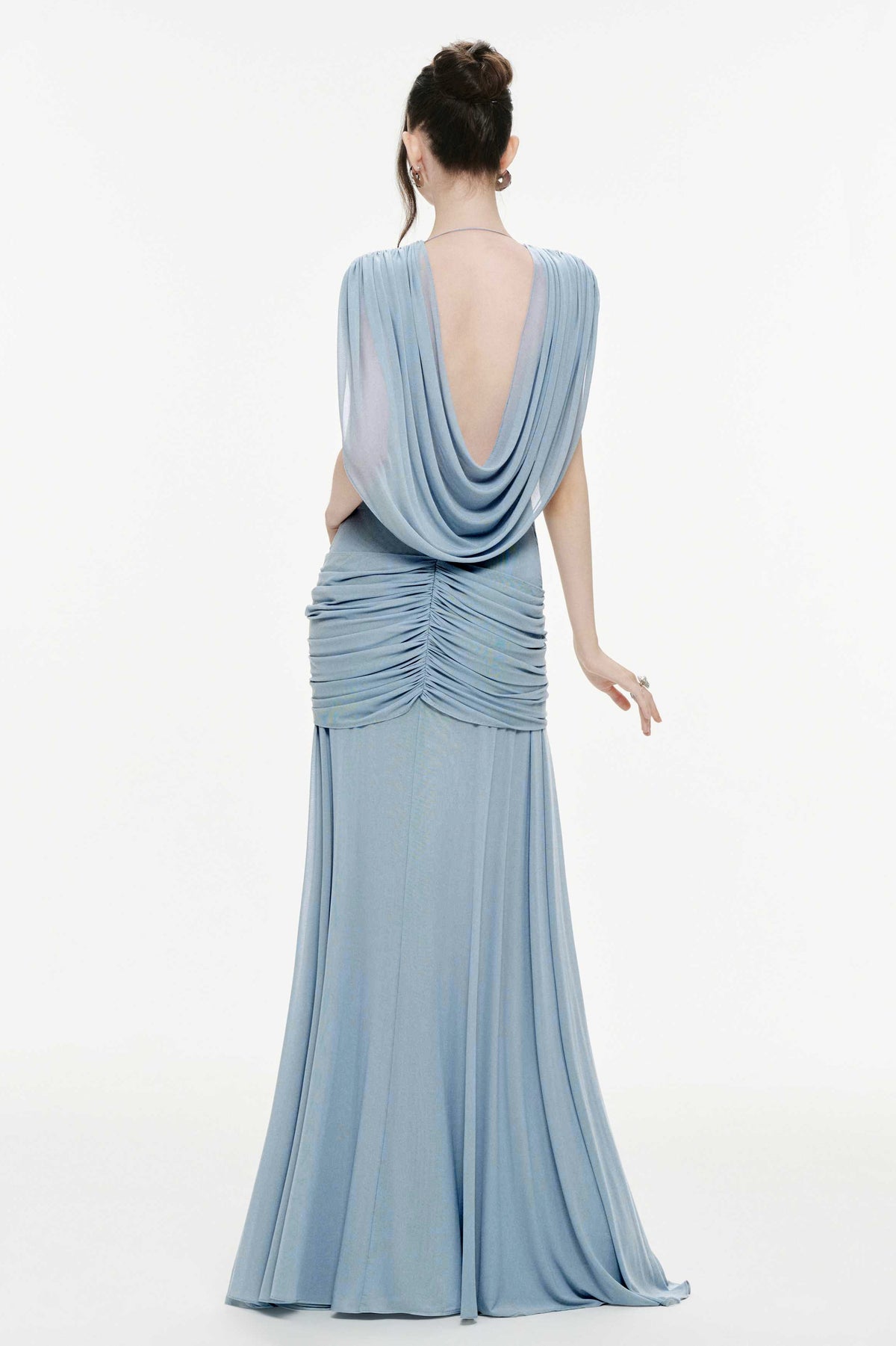 Gathering V-Neck Backless Maxi Dress