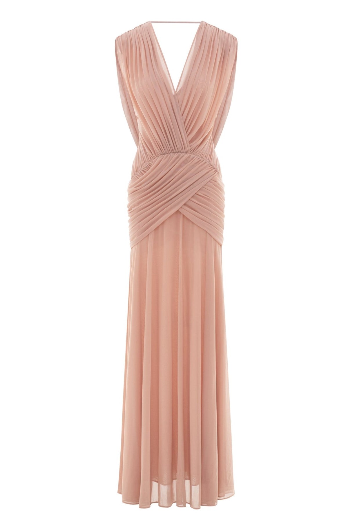 Gathering V-Neck Backless Maxi Dress