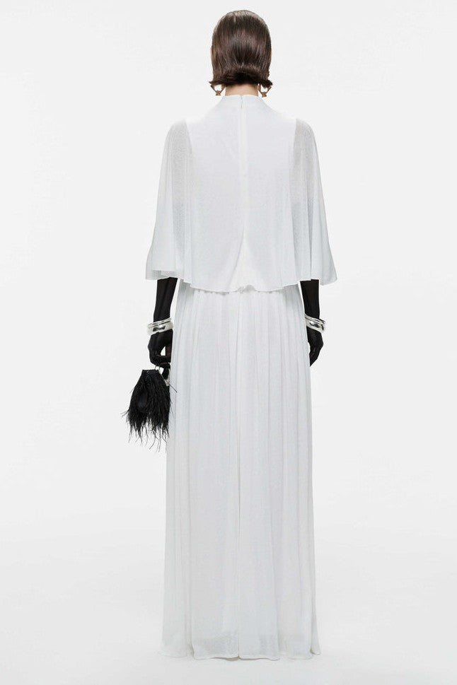 Gathering Metal Decorations Cape Sleeve Maxi Dress