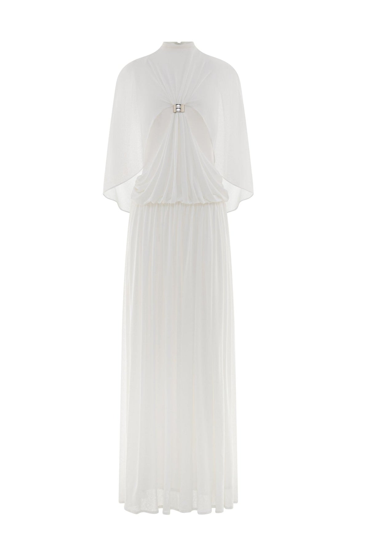 Gathering Metal Decorations Cape Sleeve Maxi Dress
