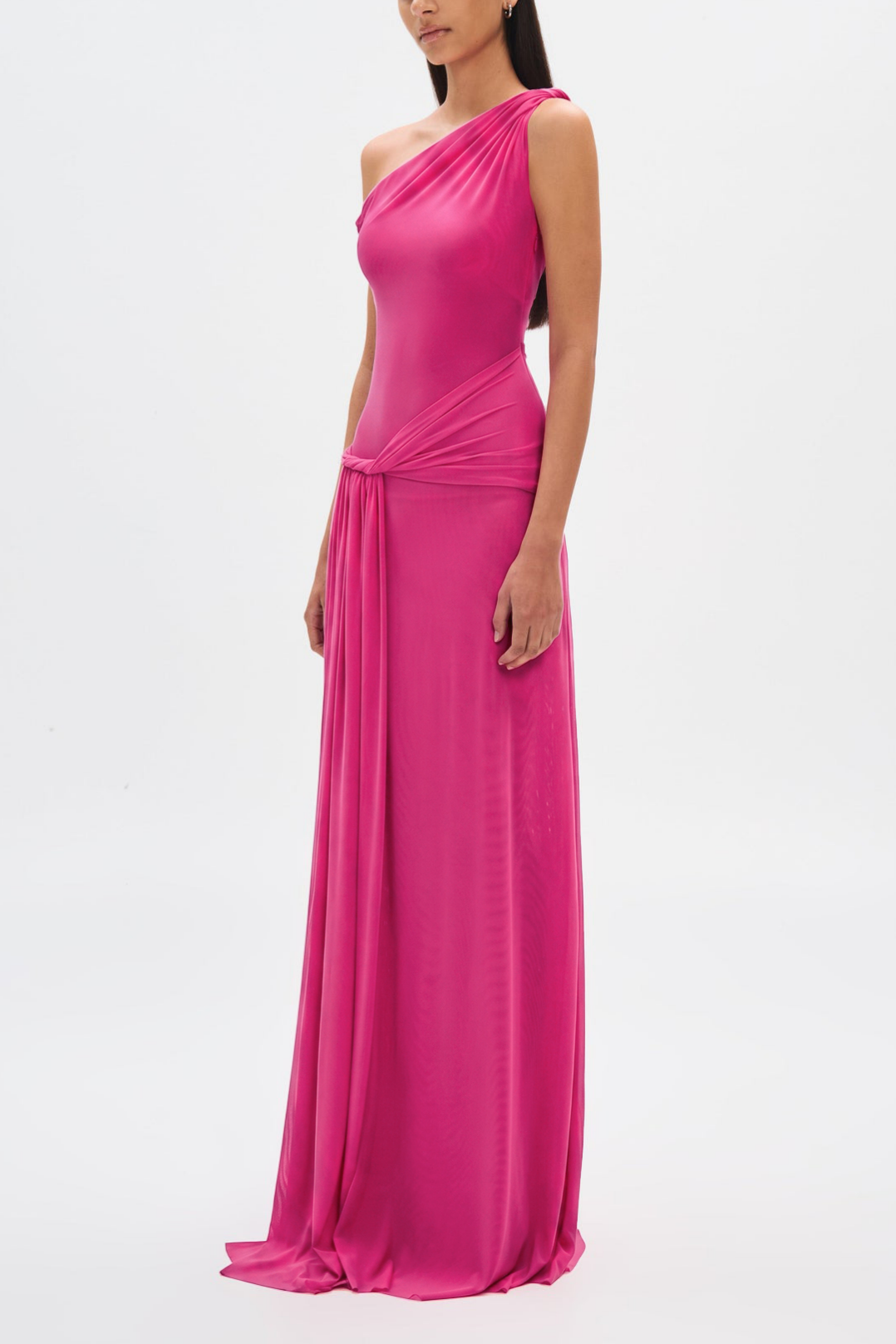 Knotted One Shoulder Ruched Maxi Dress