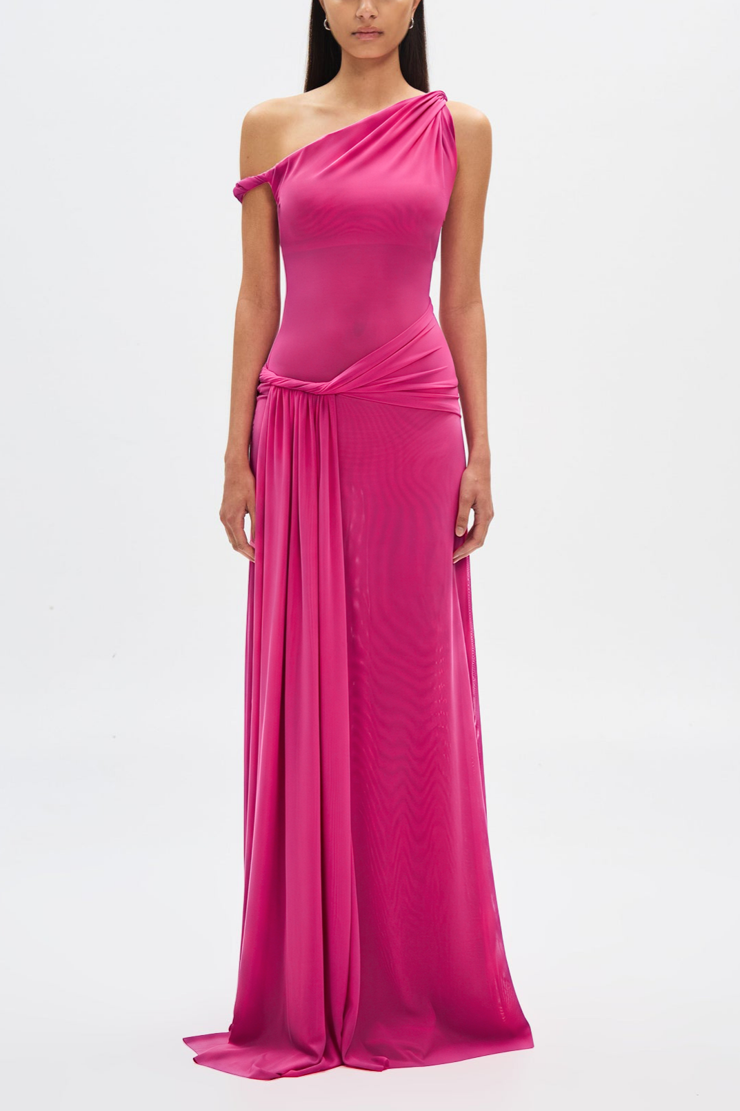 Knotted One Shoulder Ruched Maxi Dress