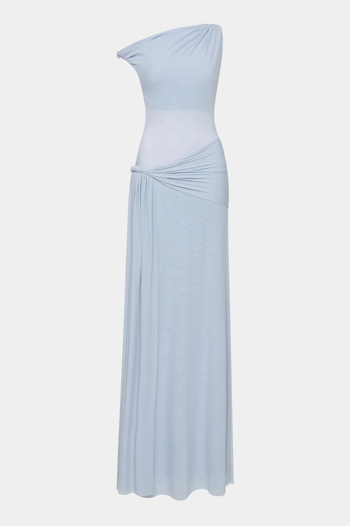 Knotted One Shoulder Ruched Maxi Dress