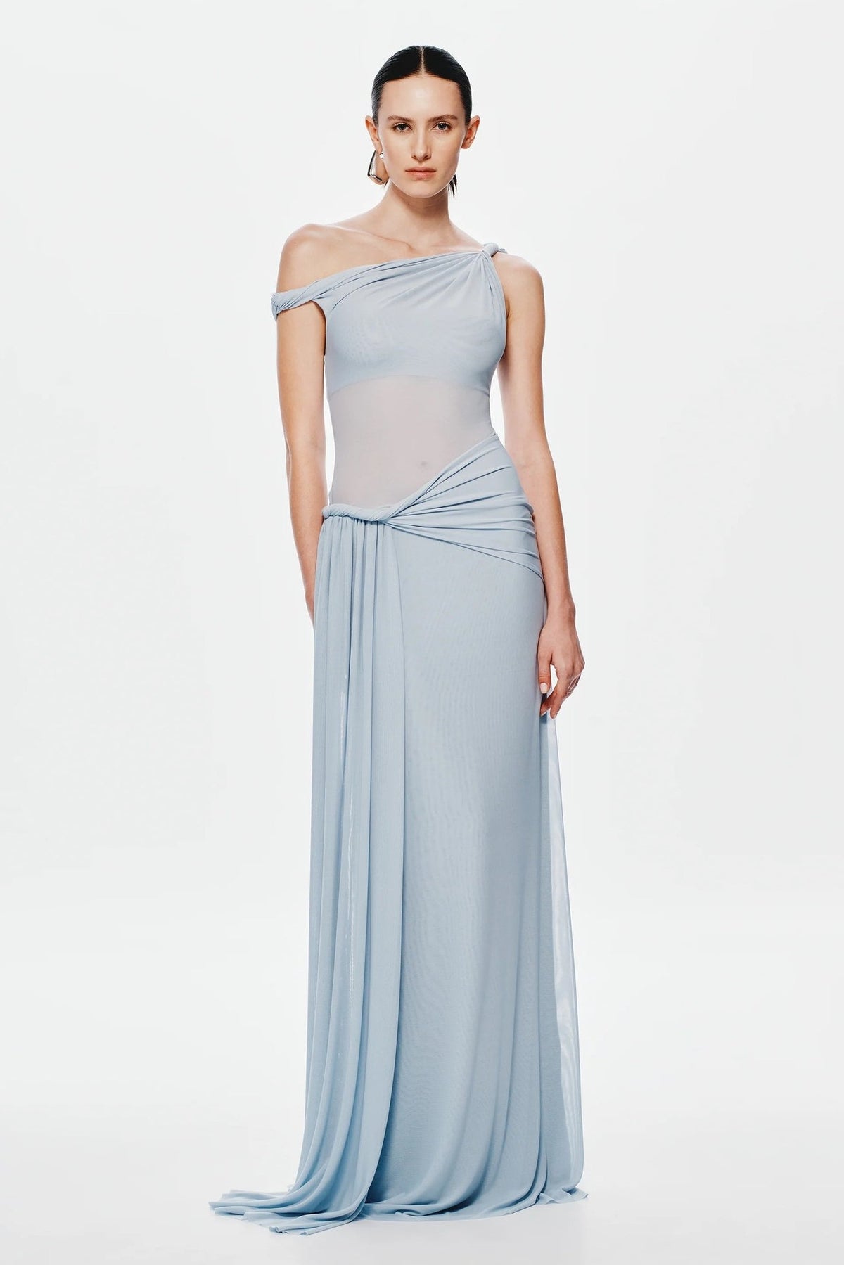 Knotted One Shoulder Ruched Maxi Dress