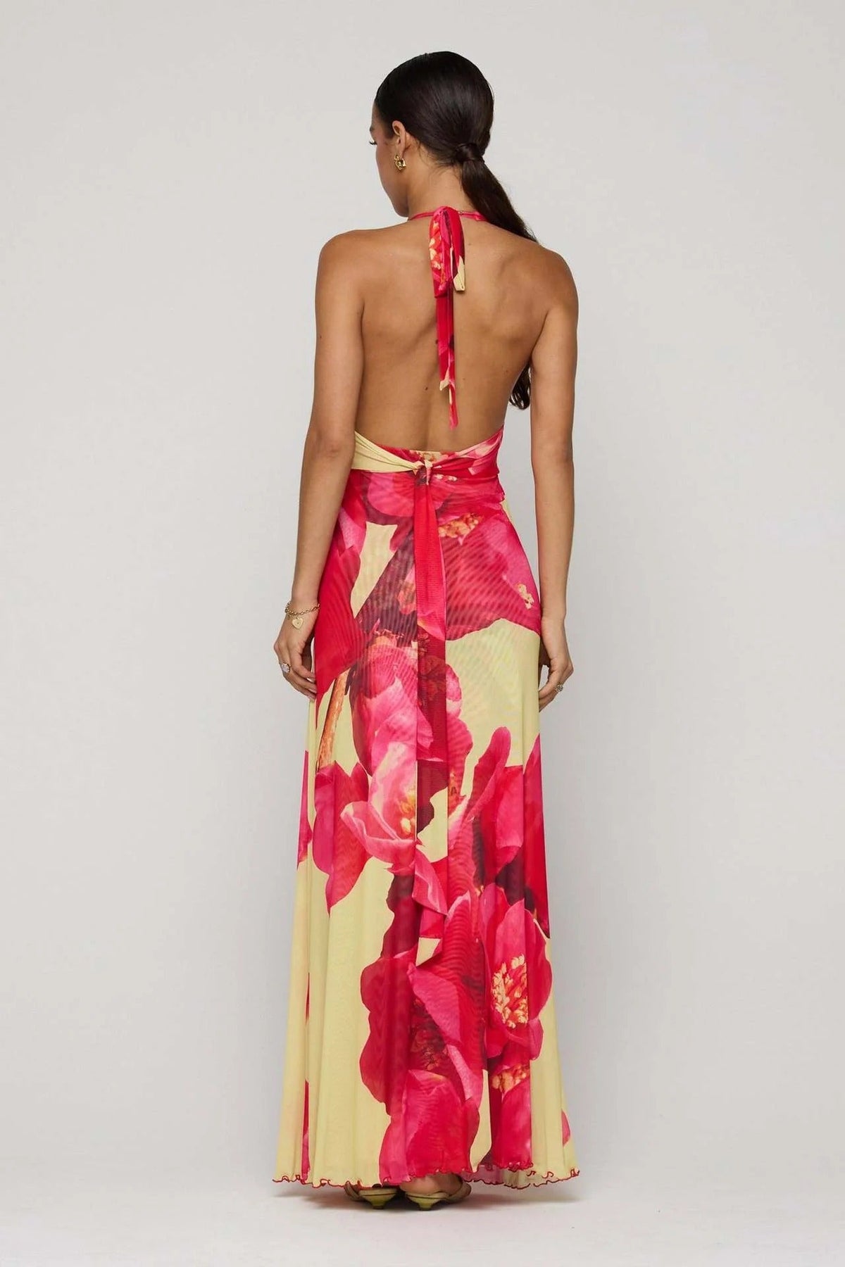 Floral Gathering Halter Neck Maxi Dress