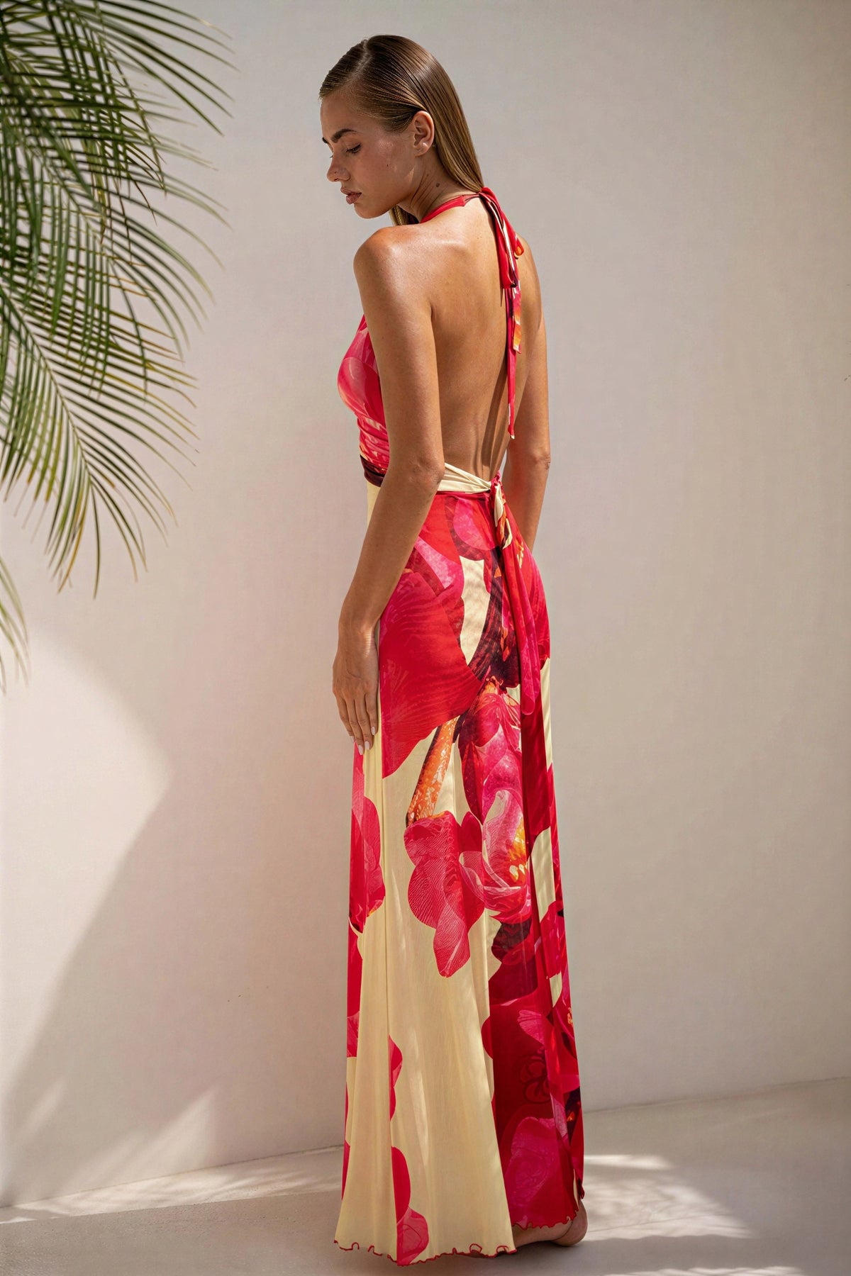 Floral Gathering Halter Neck Maxi Dress