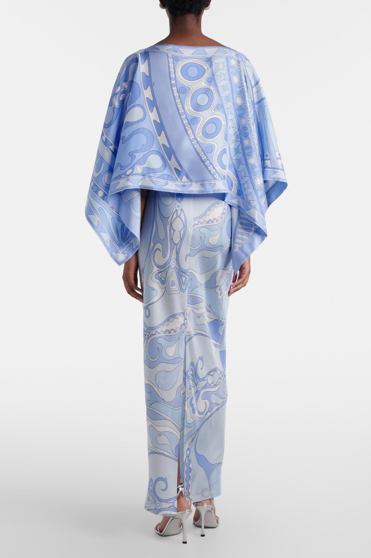 Abstract Print Slip Maxi Dress With Cape